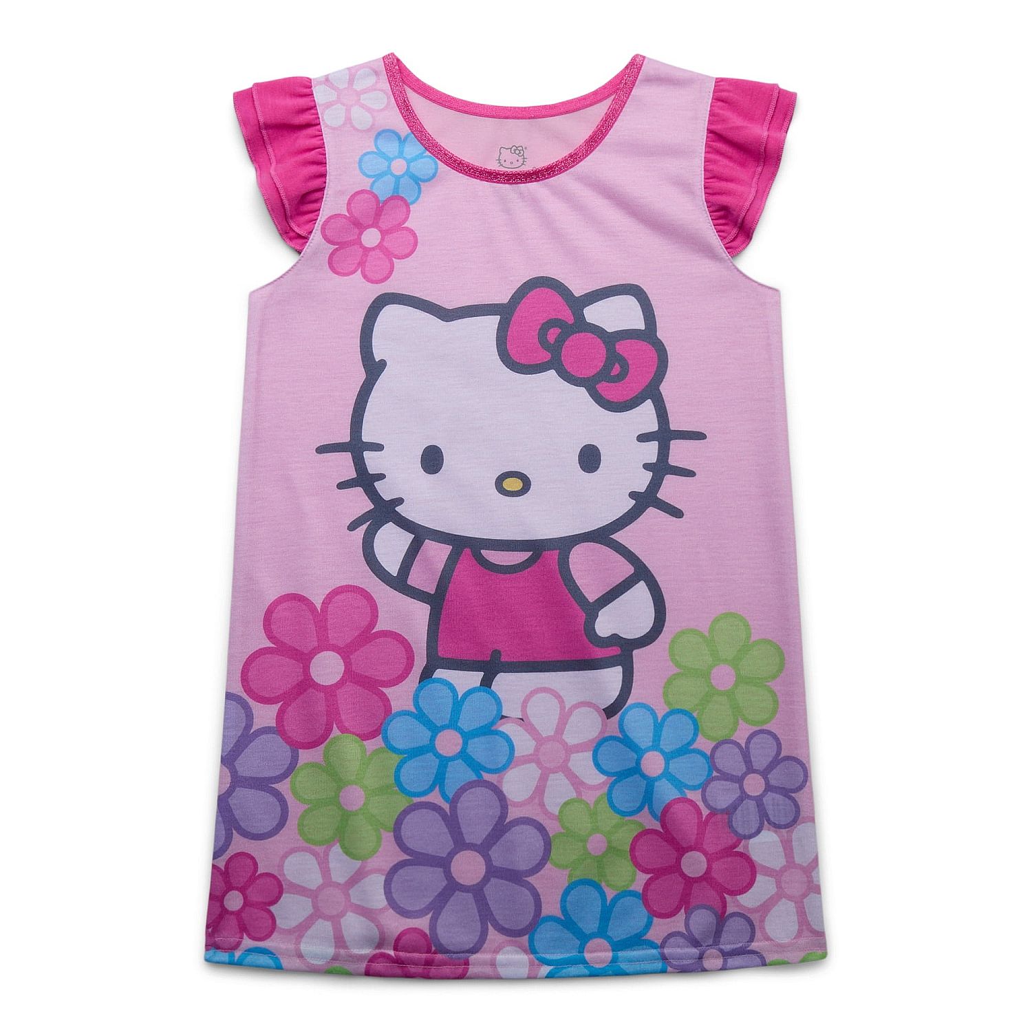 Hello Kitty Girl's Pink Floral Flutter Sleeve Nightgown, Gown - Picture 9 of 10