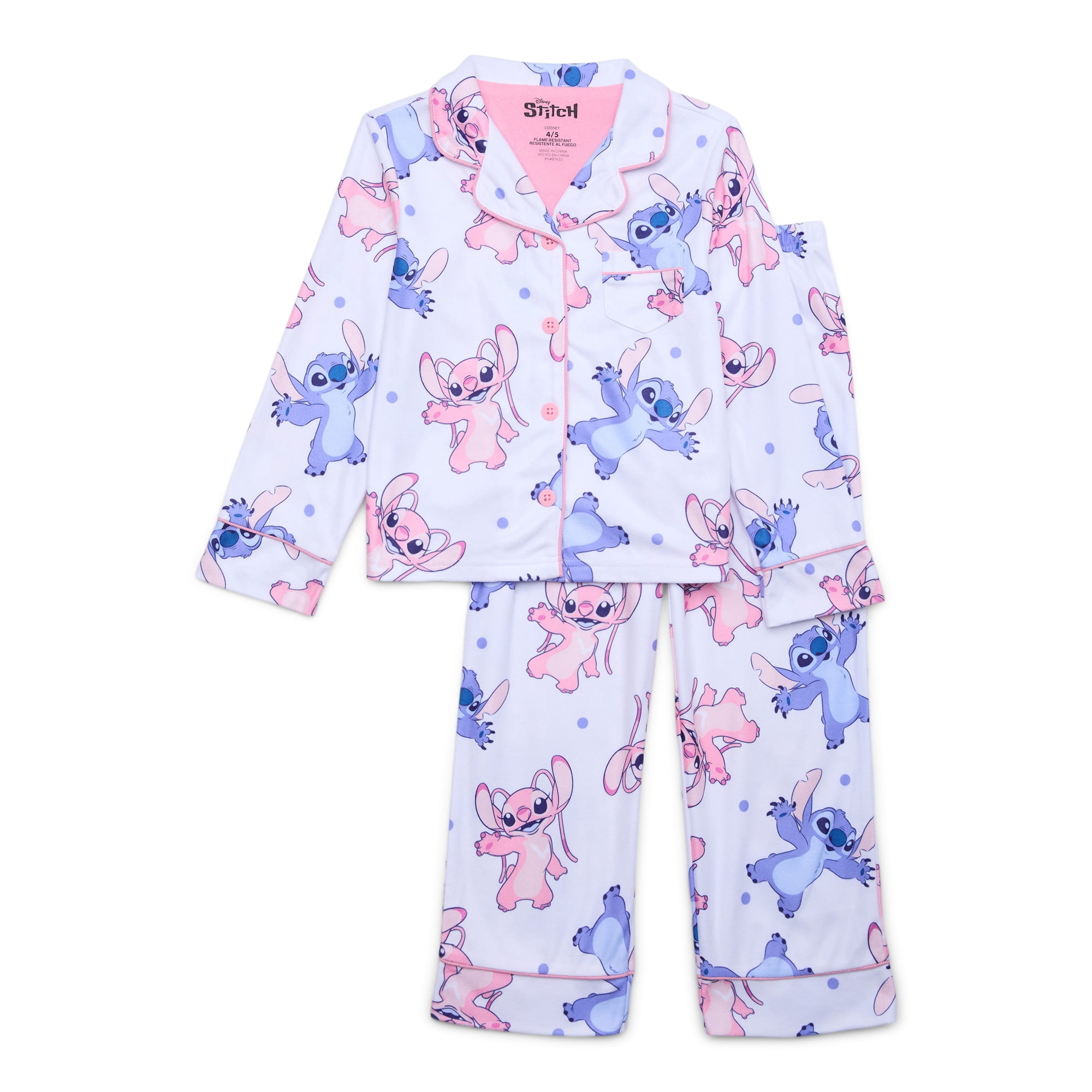 Lilo and Angel Girl's Button Down Flannel Character Print Pajama Set - Picture 8 of 8