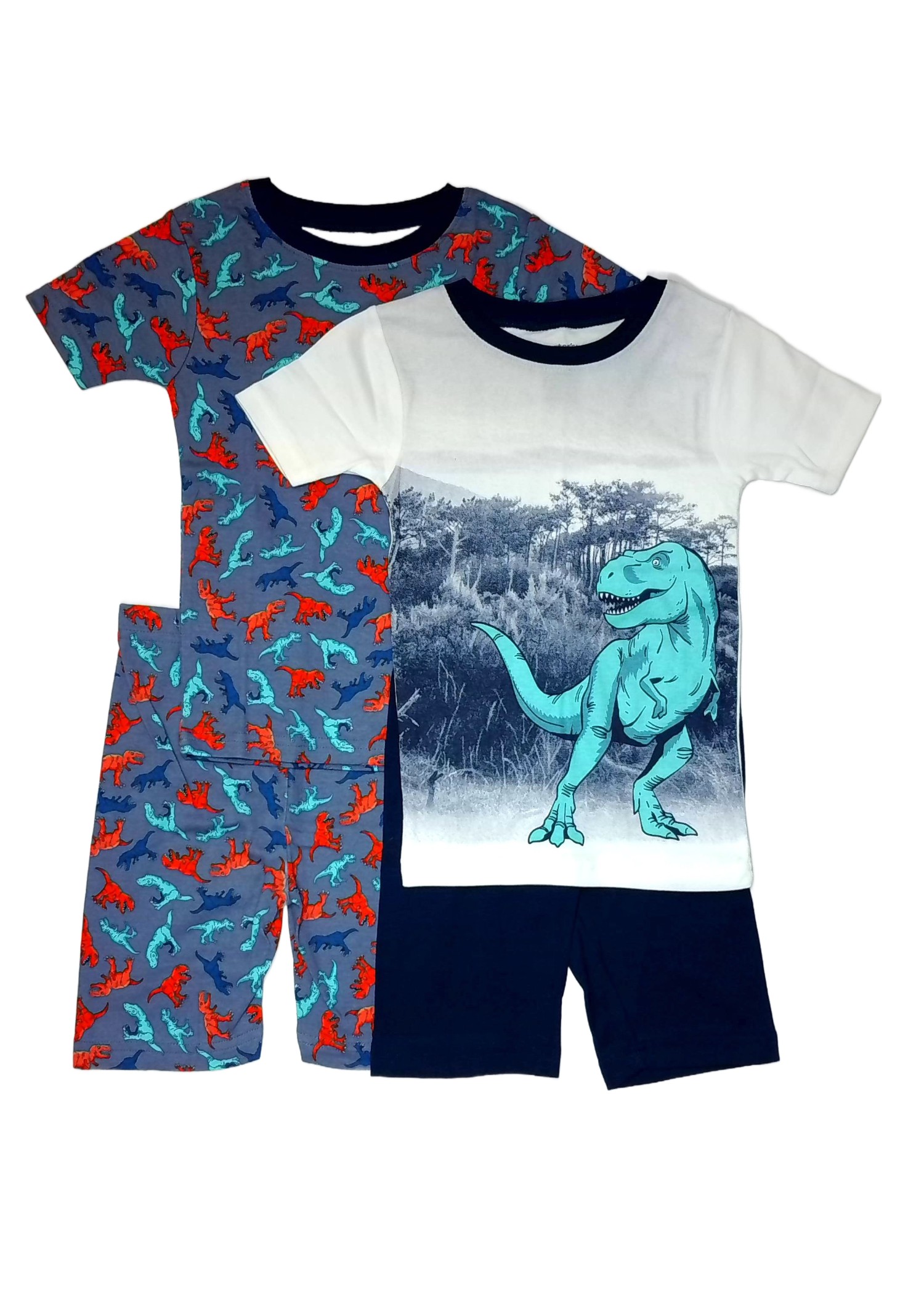 Carter's T-Rex Dinosaur 4-Piece Boy's Snug Fit Cotton Pajama Shorts Set - Picture 7 of 9