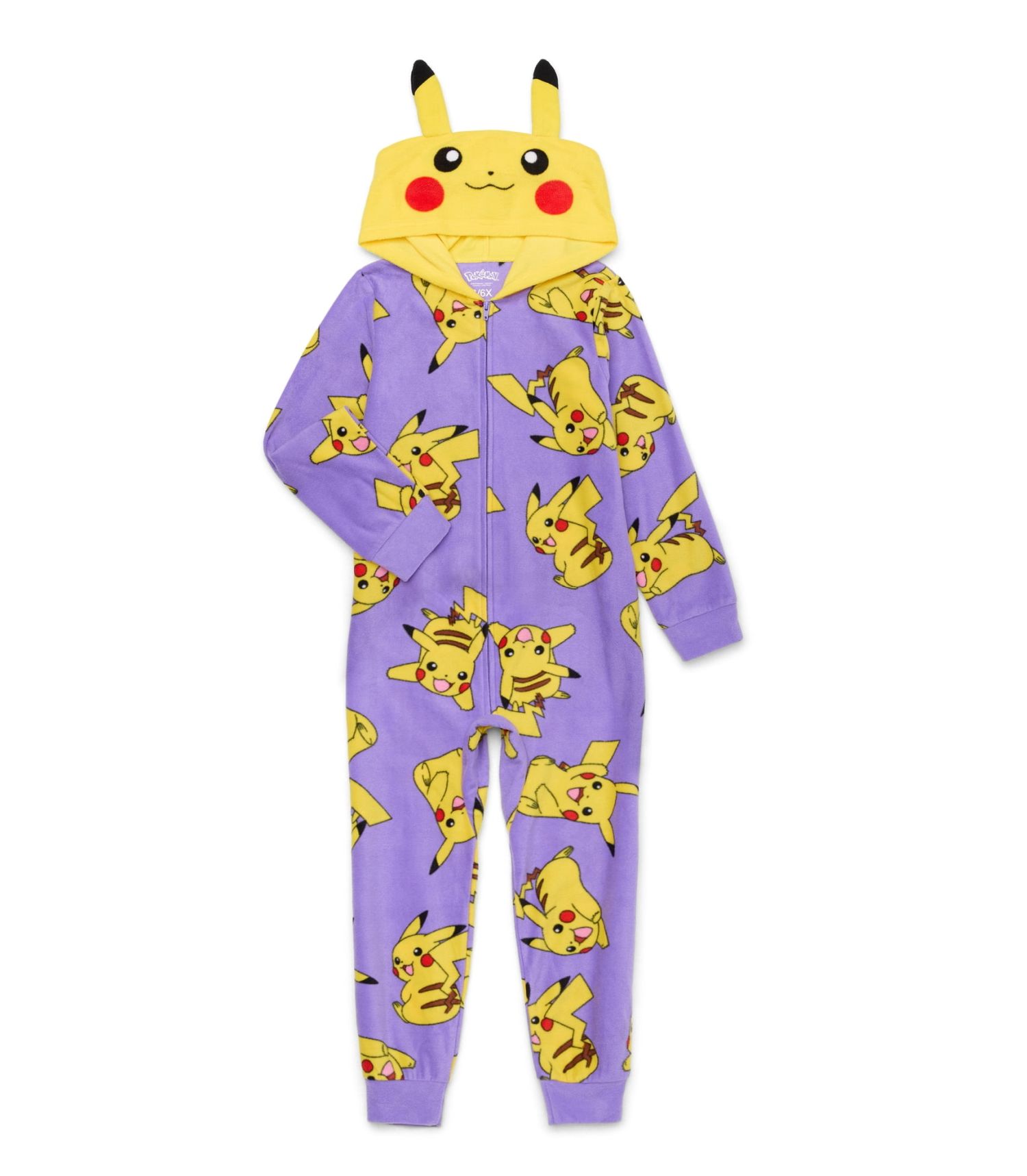 Pokemon Girl's Pikachu Purple Fleece Hooded Costume Pajama Sleeper