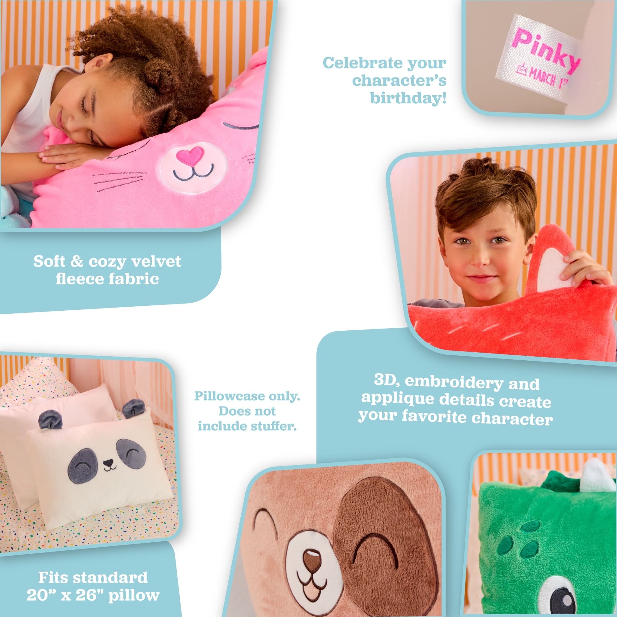 Saint Eve Kids Pillow Pals Velvet Fleece Pillow Case, Soft Animal Pillow Cover - Produktbild 3