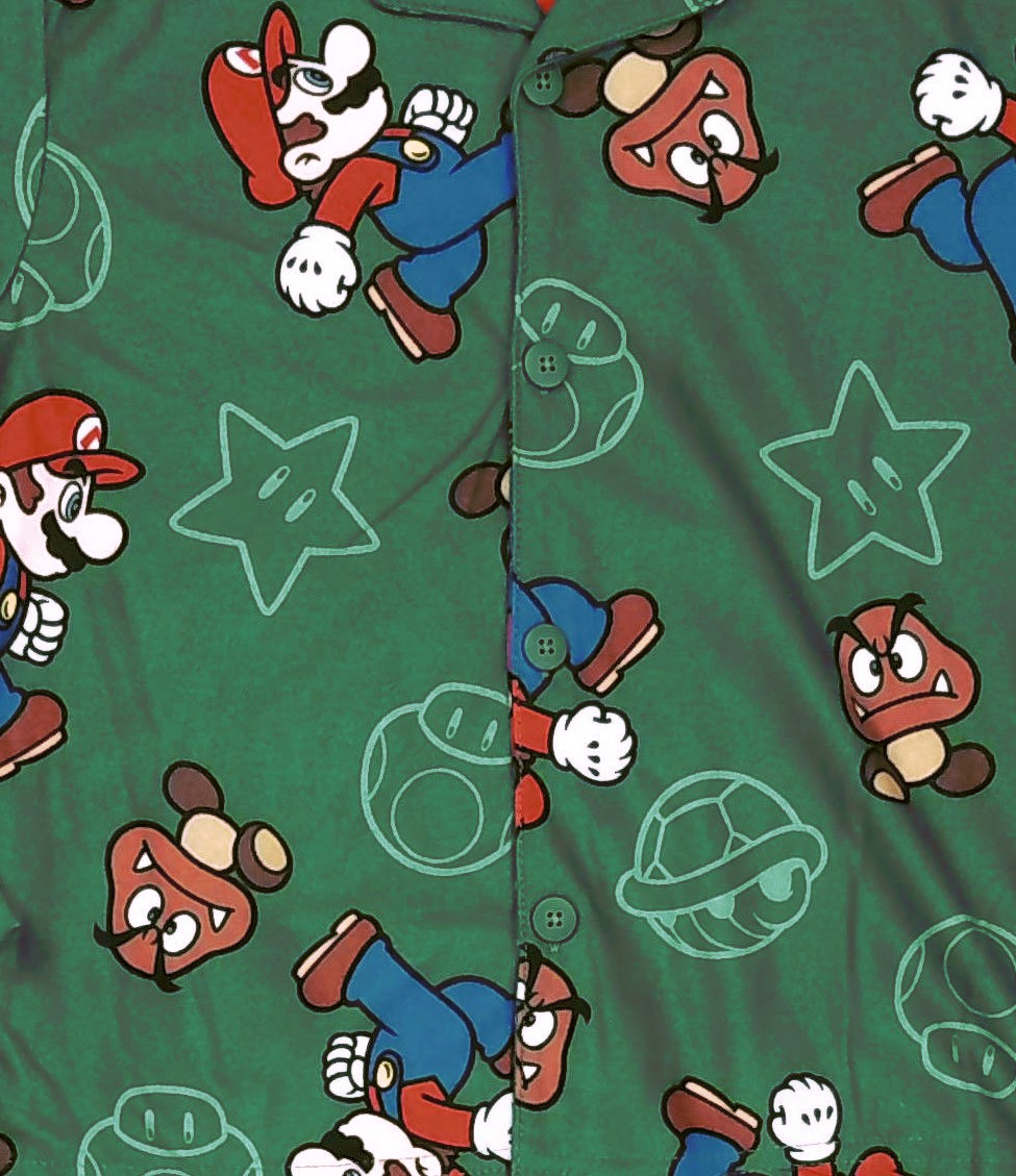Super Mario and Goombas Print Flannel Character Button-Down Pajama Set - Picture 6 of 10
