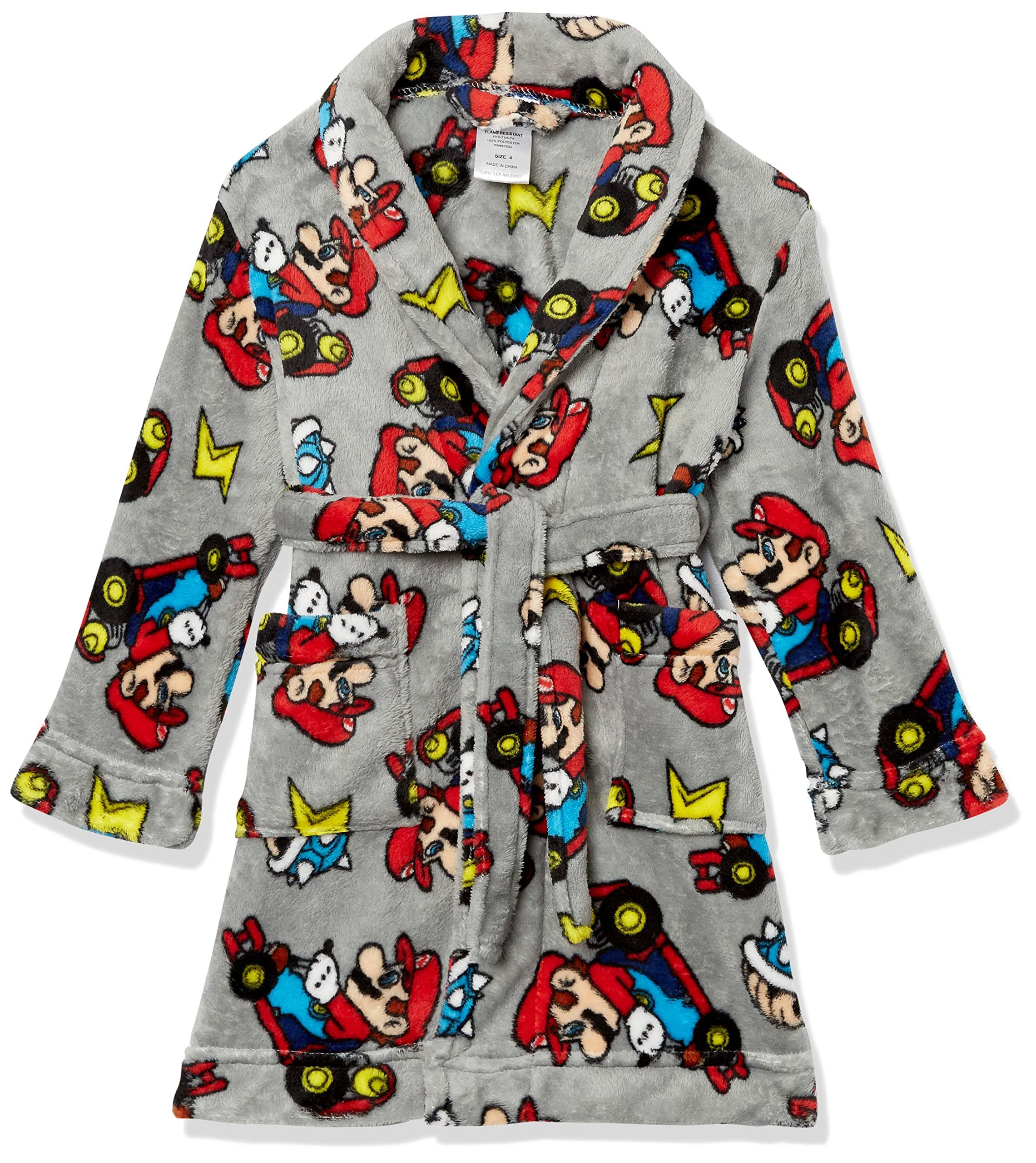 Super Mario Kart Boy's Gray Plush Fleece Bathrobe, Robe | eBay