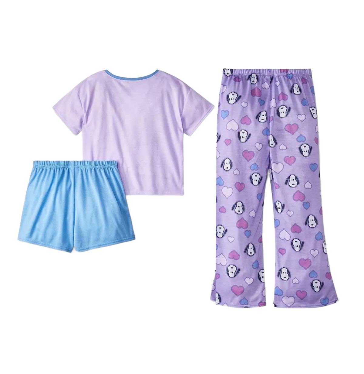 Snoopy Girl's Purple Character and Heart Print 3-Piece Pajama Set - Picture 4 of 6