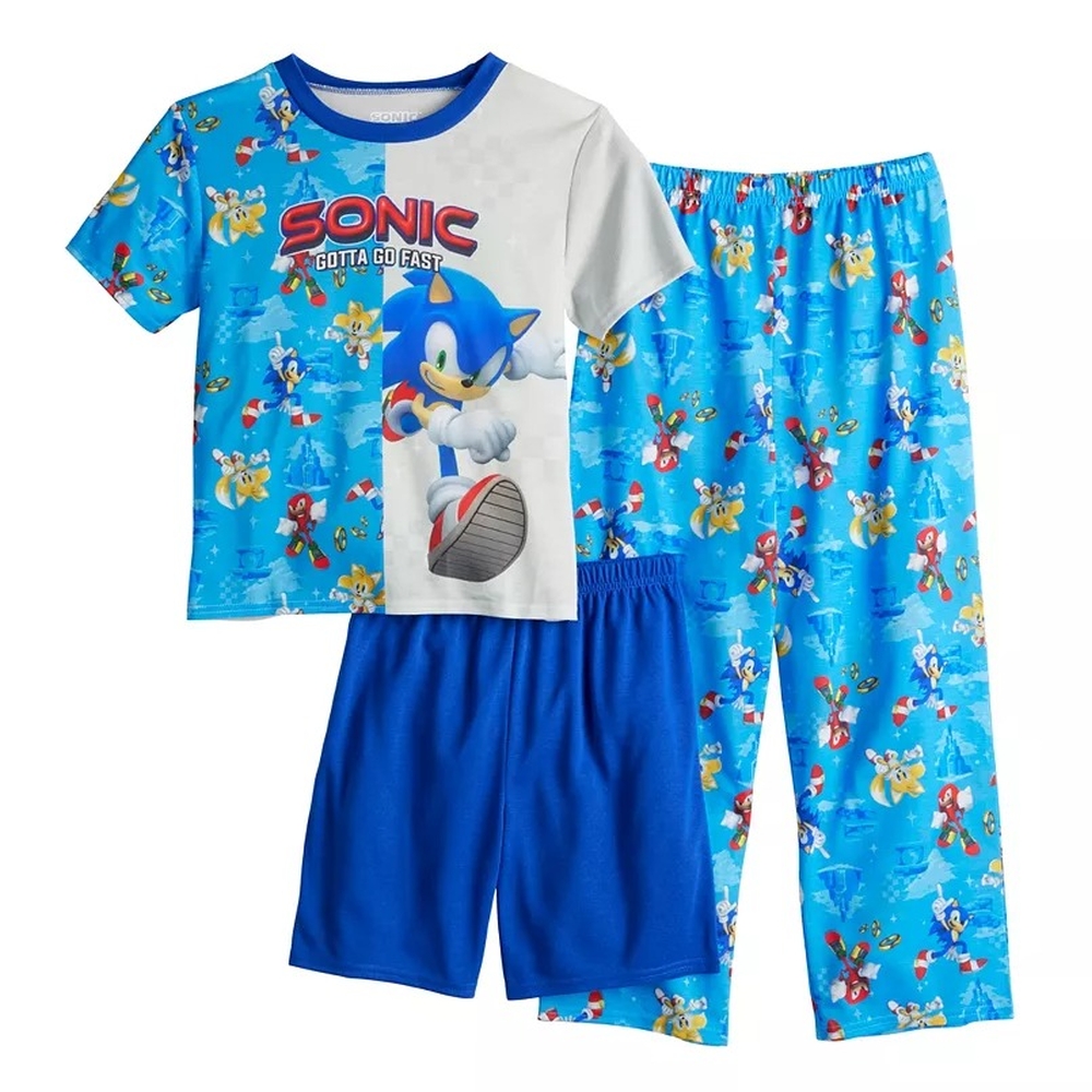 Sonic The Hedgehog 'Gotta Go Fast' 3-PiecePants, Shorts Pajama Set - Picture 2 of 4