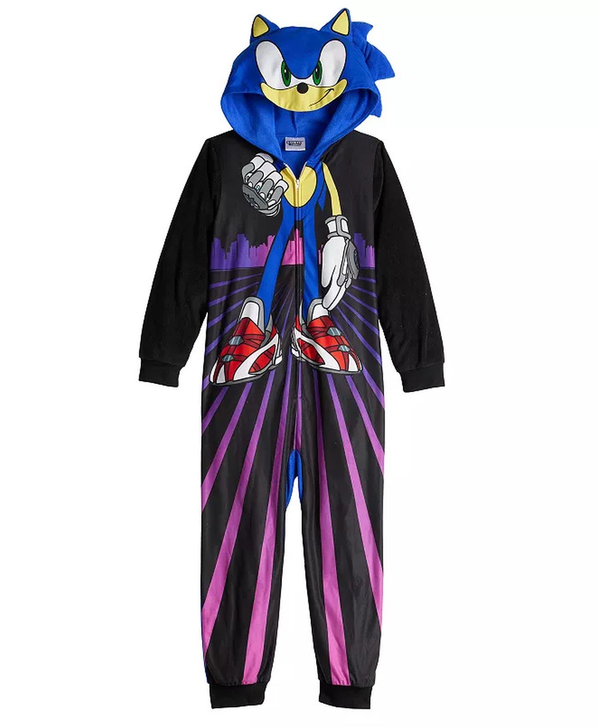 Sonic The Hedgehog Prime Boy's Hooded Fleece Costume Pajama Sleeper - Picture 2 of 5