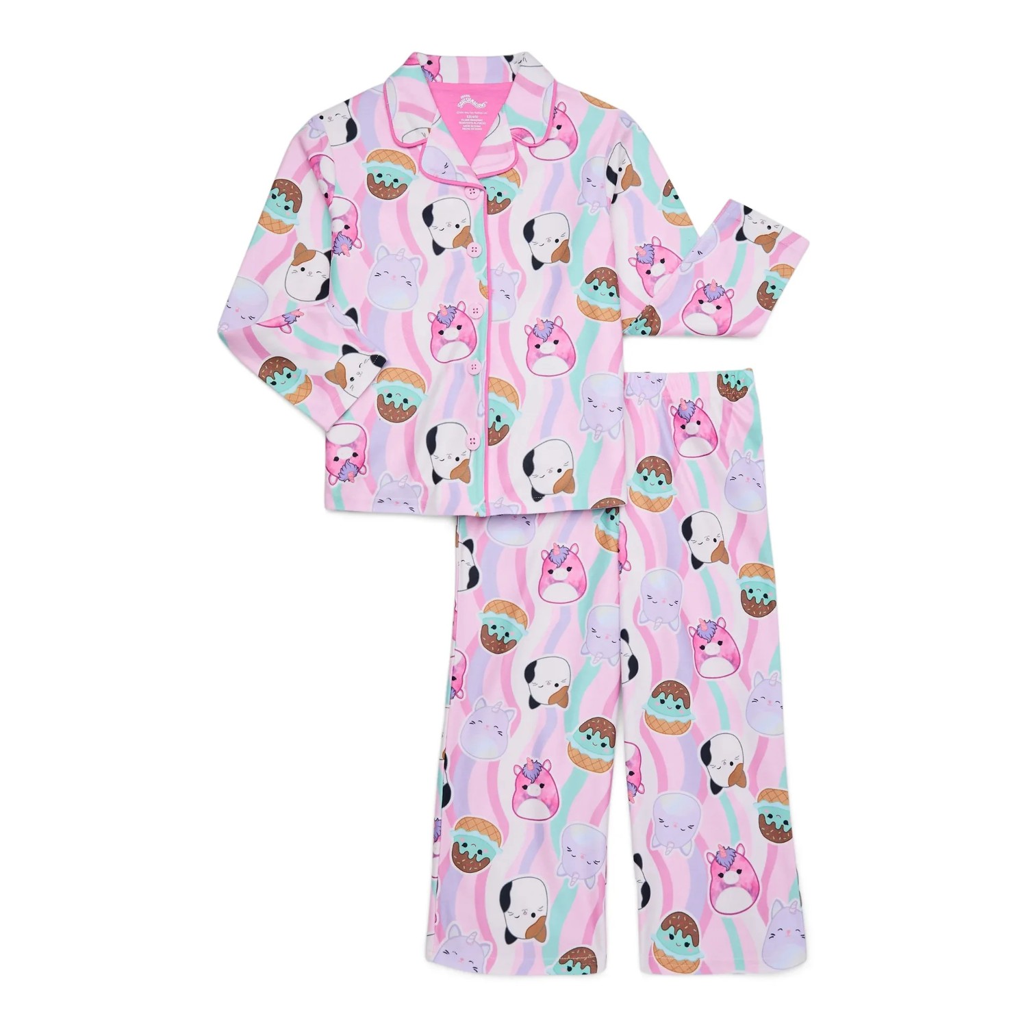 Squishmallows Character Print Girl's Button Down Flannel Pajama Set - Picture 9 of 12