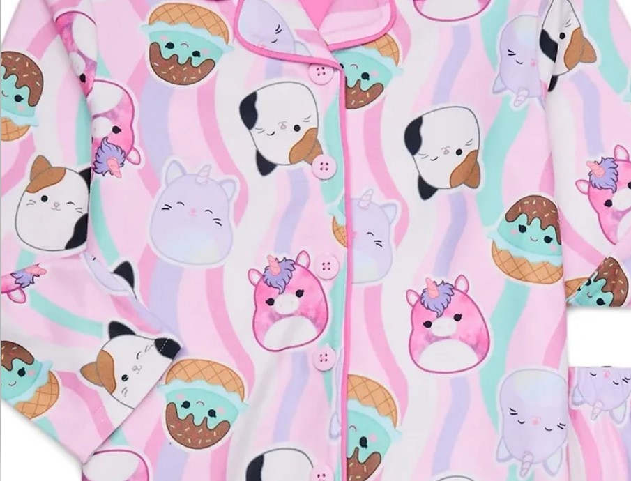 Squishmallows Character Print Girl's Button Down Flannel Pajama Set - Picture 12 of 12