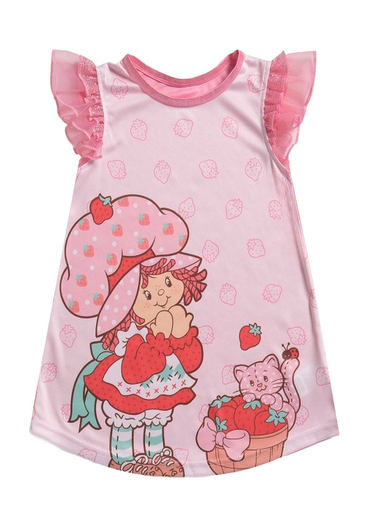 Camisón satinado fresa pastel corto y natillas de gato niña pequeña, vestido - Imagen 3 de 6