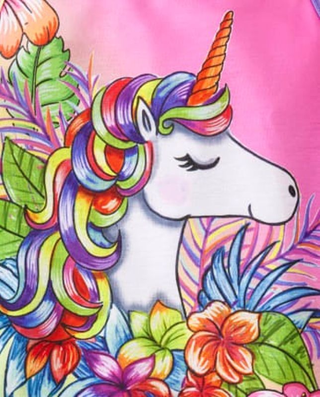 Girl's Tropical Hibiscus Floral Unicorn Sleeveless Nightgown, Gown - Picture 4 of 14