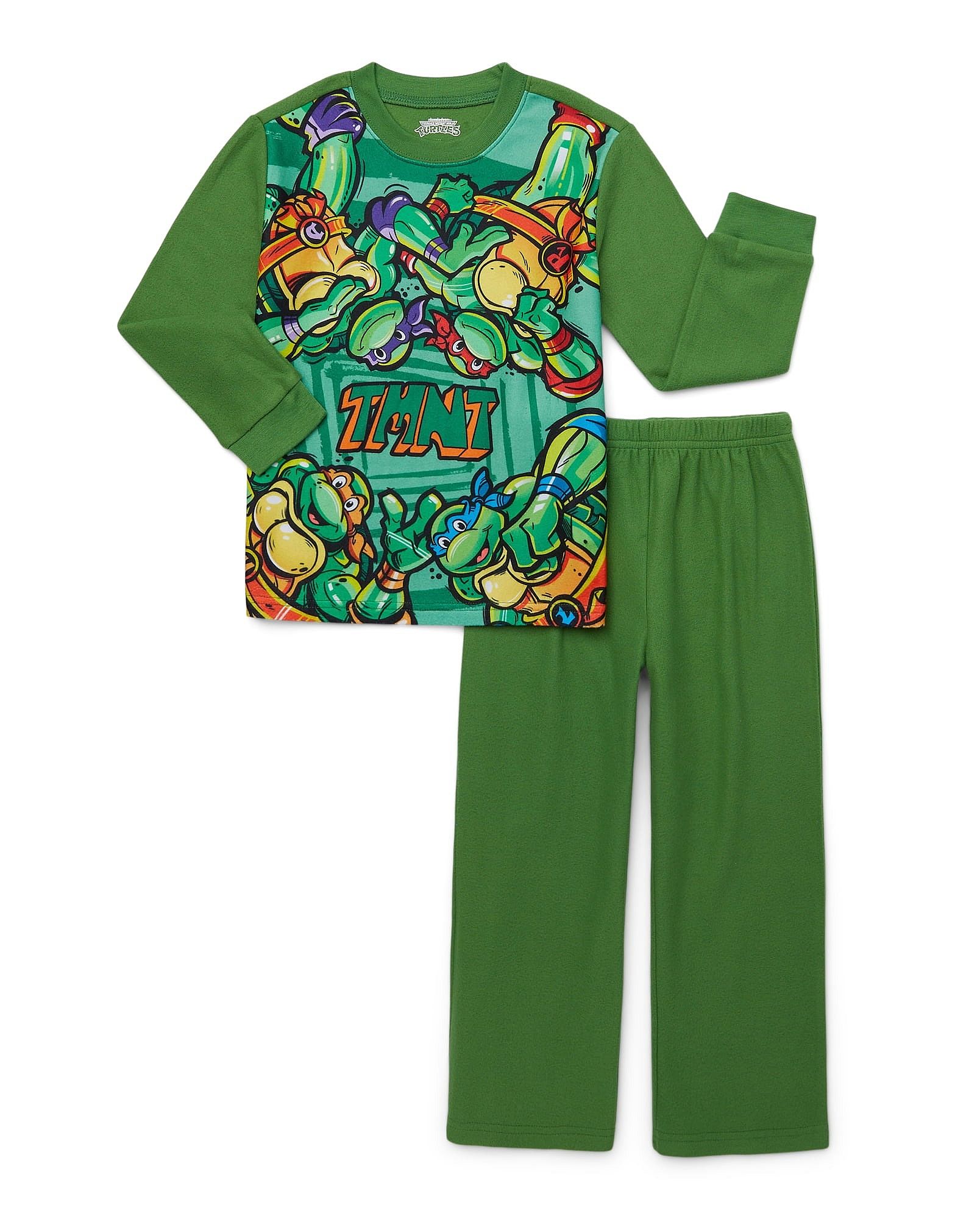 Nickelodeon Teenage Mutant Ninja Turtles Boys Character Flannel Green Pajama Set - Picture 3 of 8