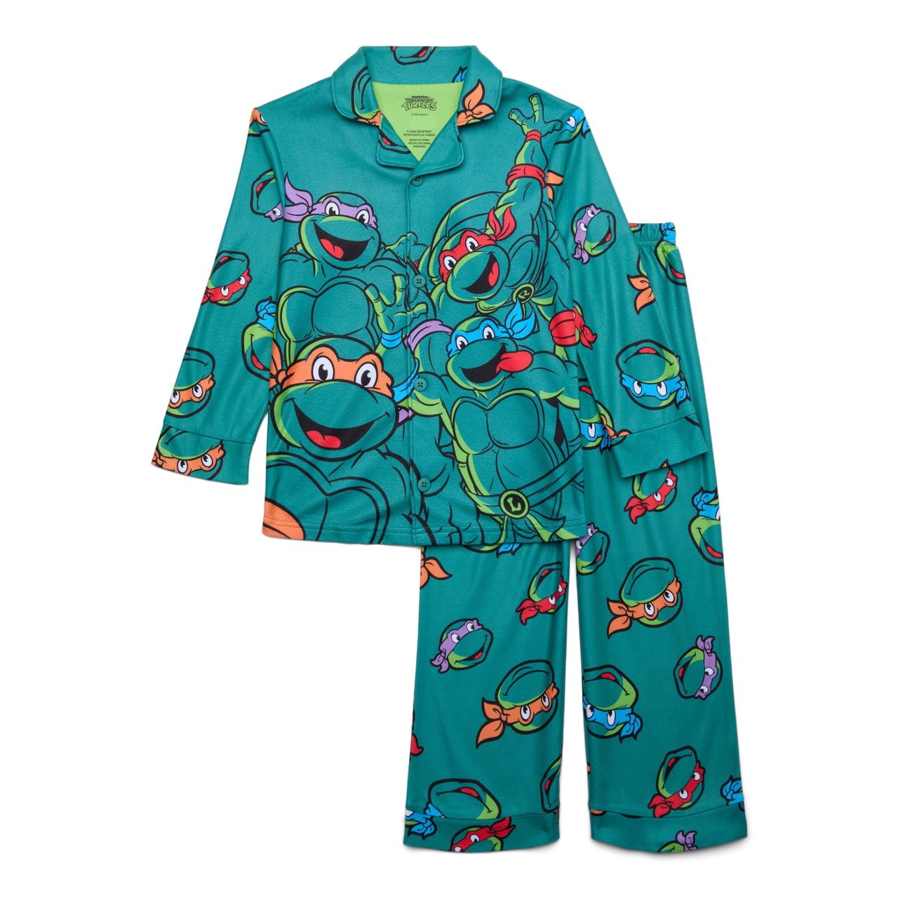Teenage Mutant Ninja Turtles Boys Flannel Button Down Character Pajama Set - Picture 4 of 4