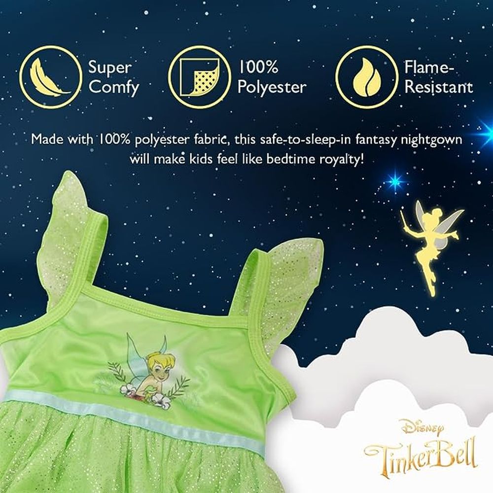 Disney Tinkerbell Girl's Green Shimmery Tulle Fantasy Nightgown, Gown - Picture 8 of 9