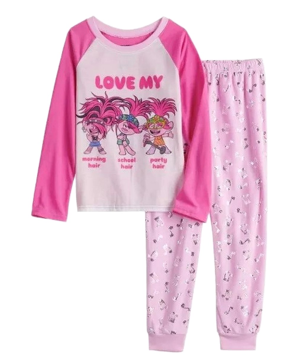 Trolls Poppy Love My Hair Poly Minky Fleece Girl's Pajama Set - Picture 3 of 4