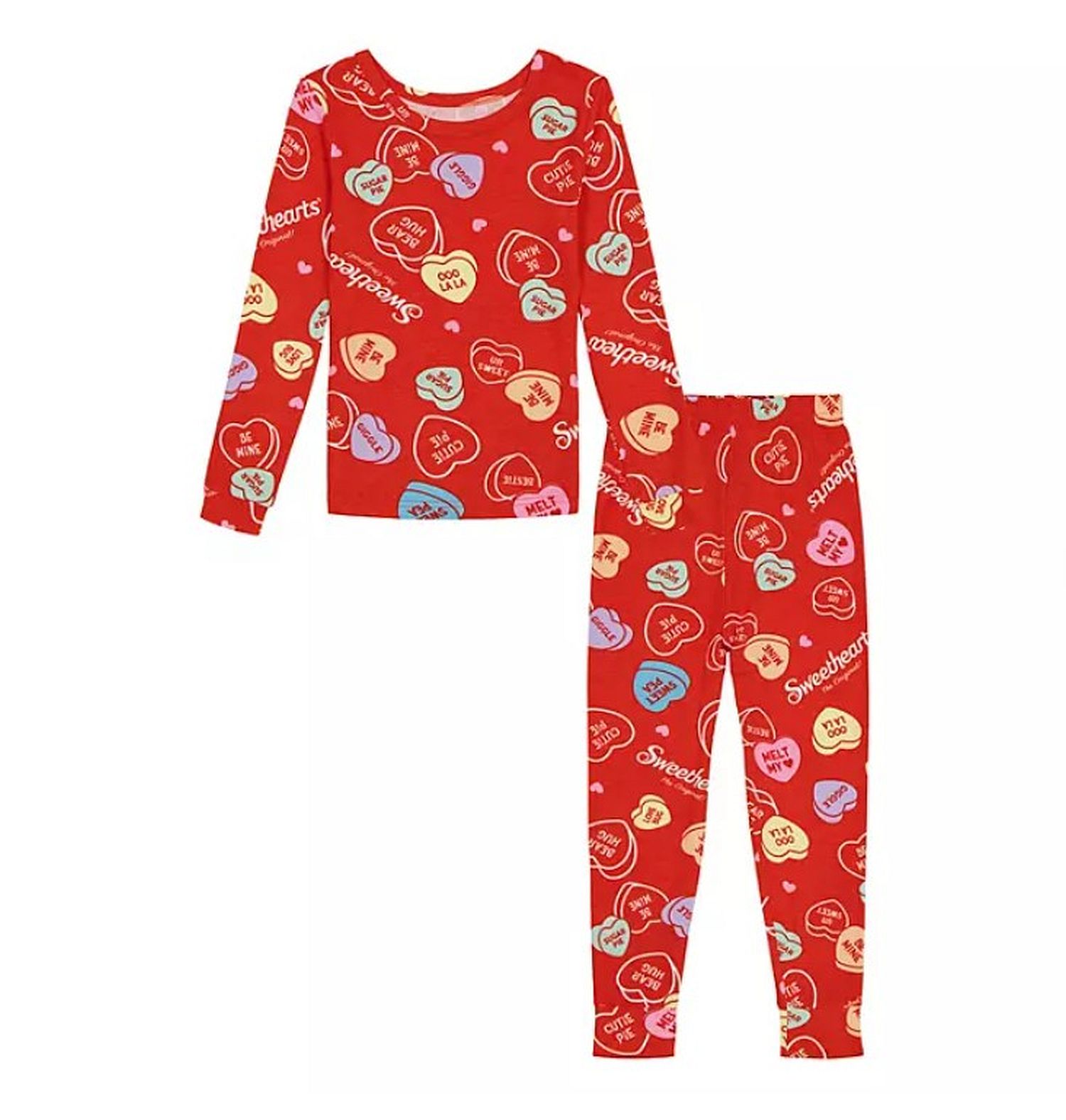 Girl's Red Valentines Sweethearts Candy Hearts Print Pajama Sleepwear Set - Picture 7 of 8