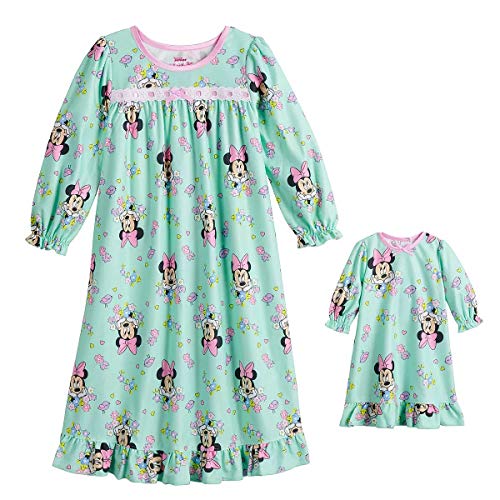 Minnie Toddler Girl's Mint Green Floral Flannel Nightgown with Doll Gown - Picture 4 of 4