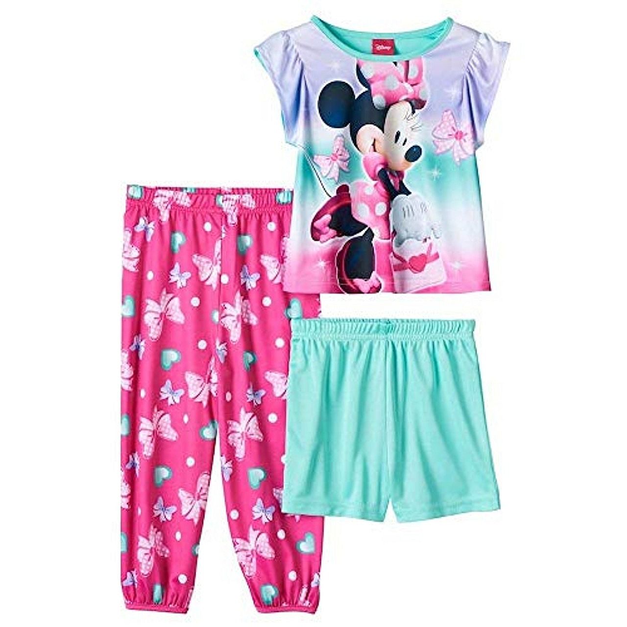 Disney's Minnie Mouse Kleinkind Mädchen Oberteil, Shorts & Hose Pyjama Set - Bild 2 von 2