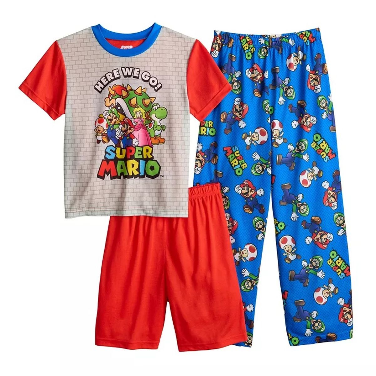 Super Mario and Characters 'Here We Go' Boy's 3-Piece Pajama Set - Picture 5 of 6