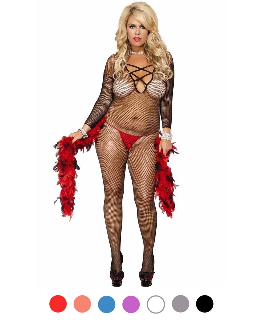Plus Size Cross Front Bodystocking Music Legs 1209Q