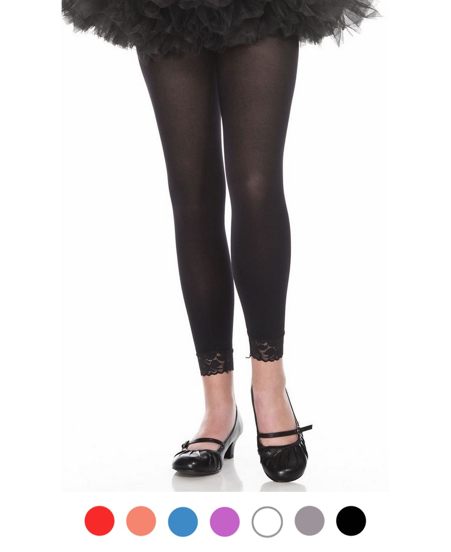 Girls Opaque Leggings With Lace Trim Music Legs 275