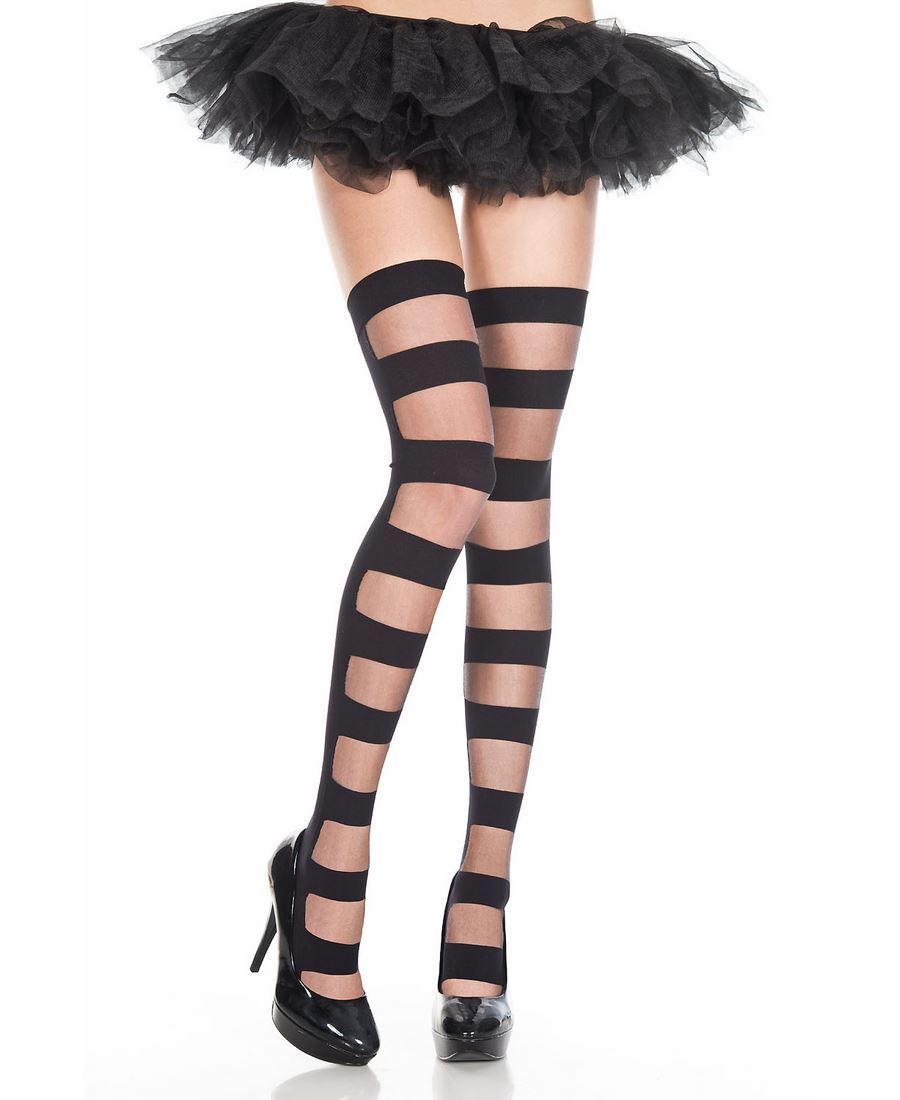 Sheer And Opaque Striped Thigh High Stockings Music Legs 4275