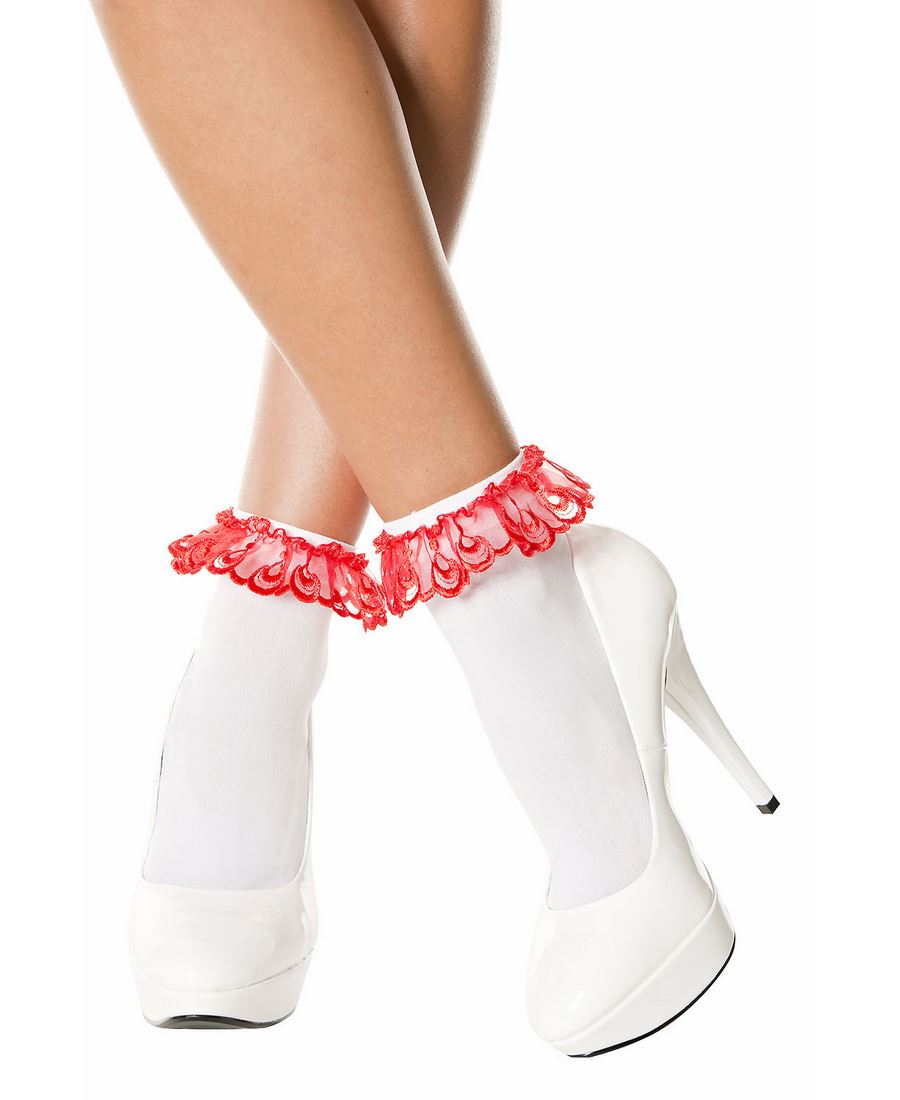 Nuevos calcetines altos opacos al tobillo con patas musicales de encaje con volantes 527 - Imagen 9 de 9