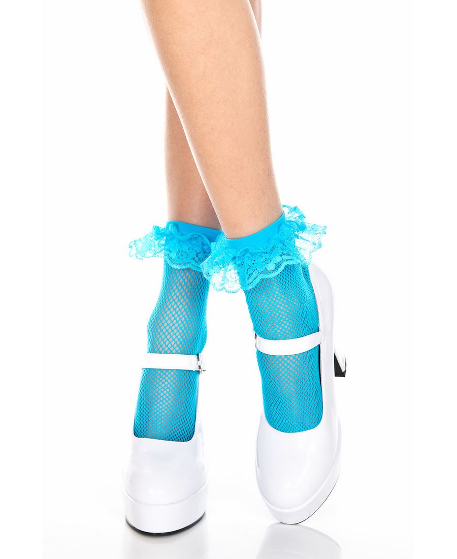 Brand New Fishnet Ankle High Socks With Ruffle Trim Music Legs 597 - Picture 7 of 8