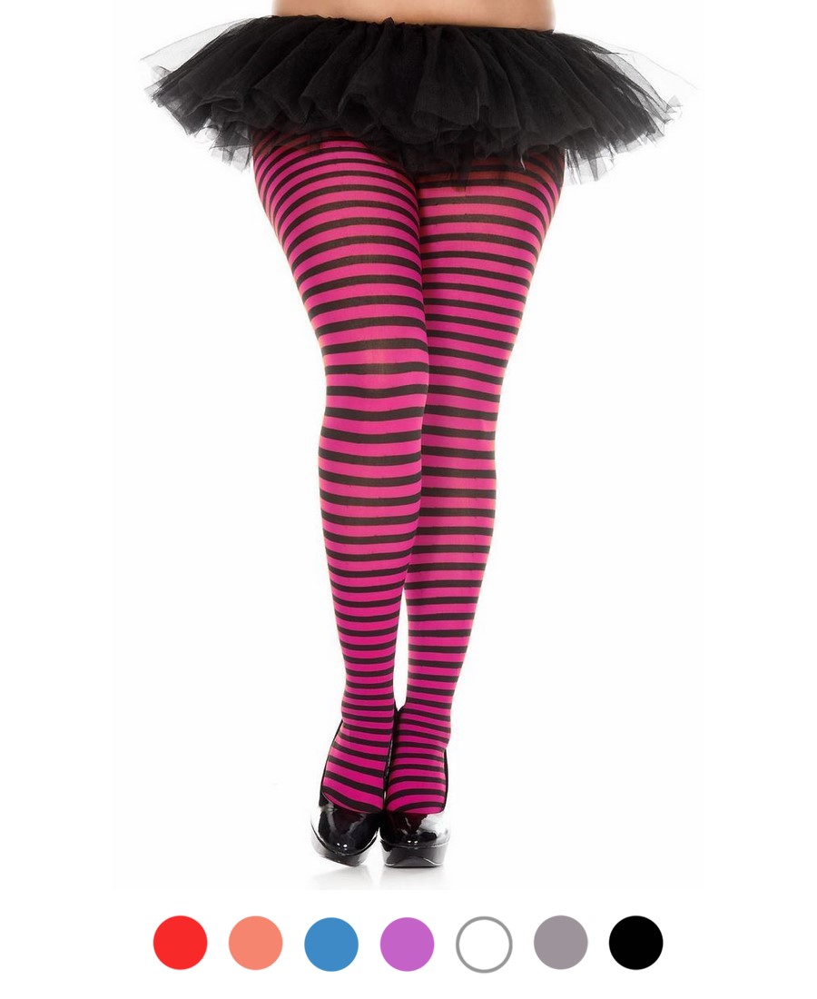 Plus Size Opaque Striped Tights Music Legs 7471Q