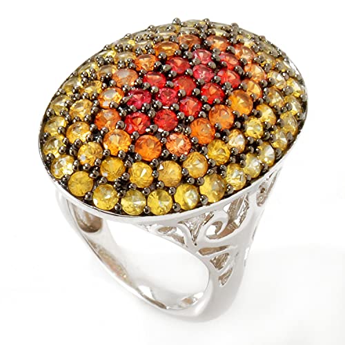 925 Sterling Silver 4.10ctw Orange Sapphire Cluster Ring, Size 7