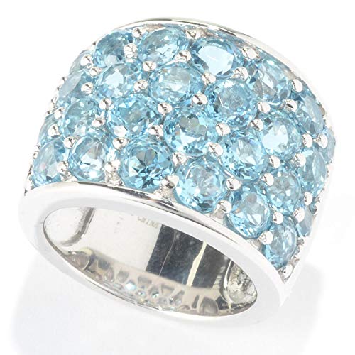 925 Sterling Silver Round Swiss Blue Topaz Four-Row Wide Band Ring For Women. - Bild 2 von 3