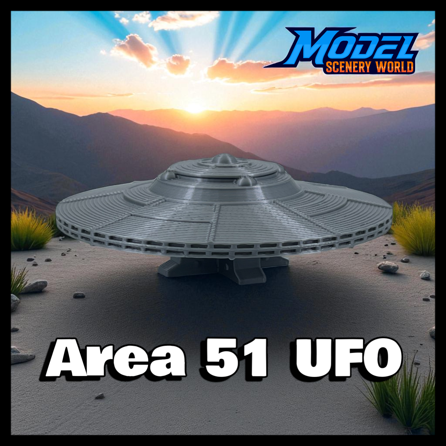 【極レア・発光ギミック】エリア51　 ジオラマセット 　エイリアン＆UFO G Scale 1:24 Area 51 UFO Spacecraft Metallic Silver | Model