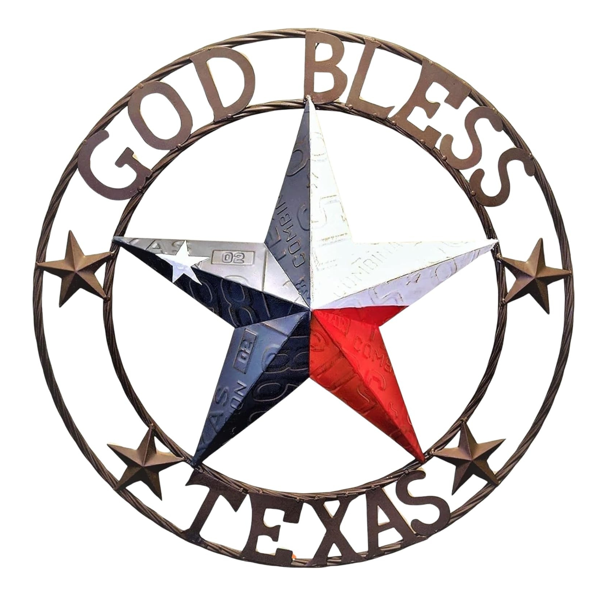 Rustic Metal Circle Star God Bless Texas Flag Wall Hanging Welcome