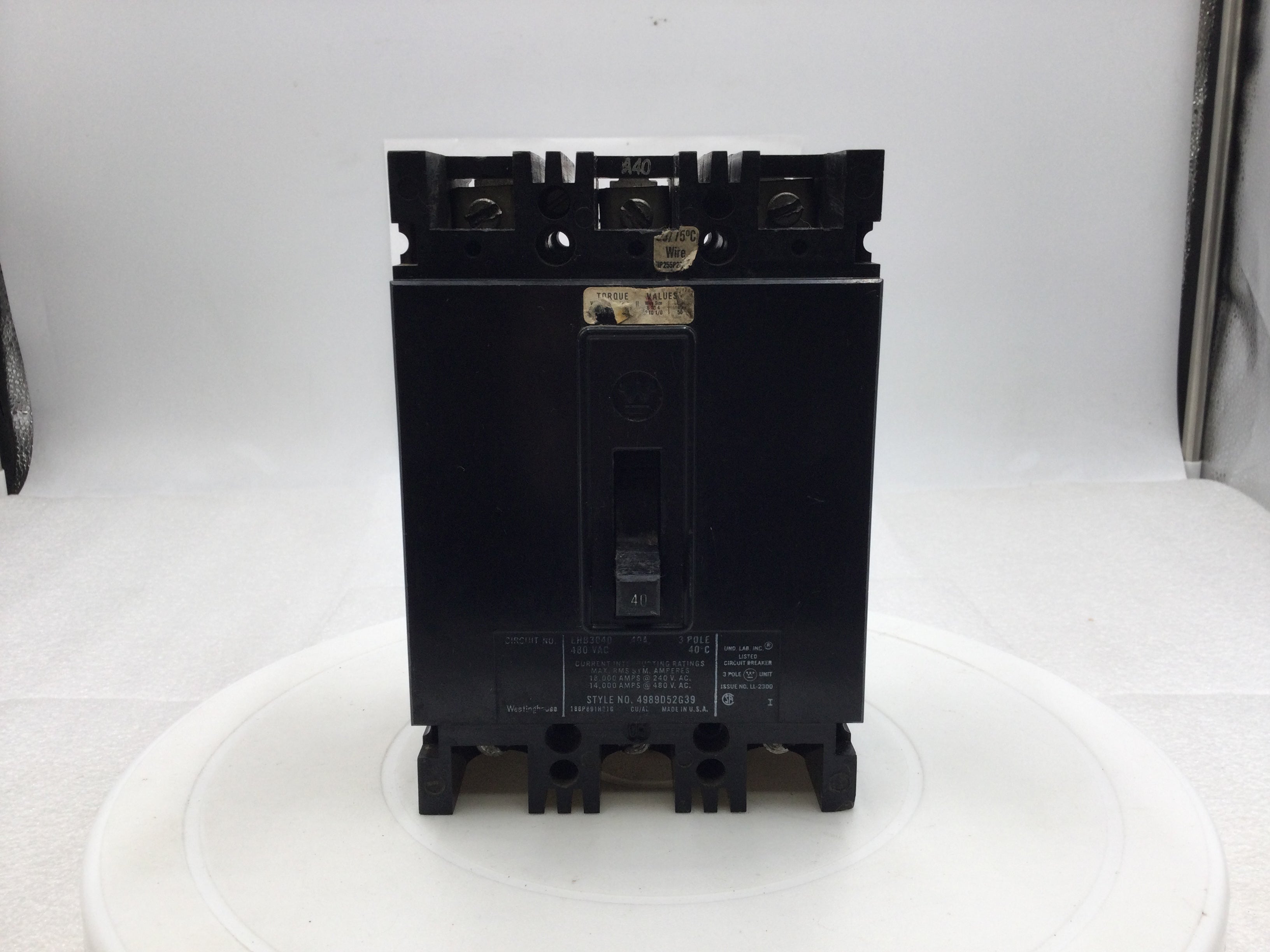 Disyuntor Westinghouse EHB3040 40 Amp 3 Polos Serie 480V EB - Imagen 9 de 10