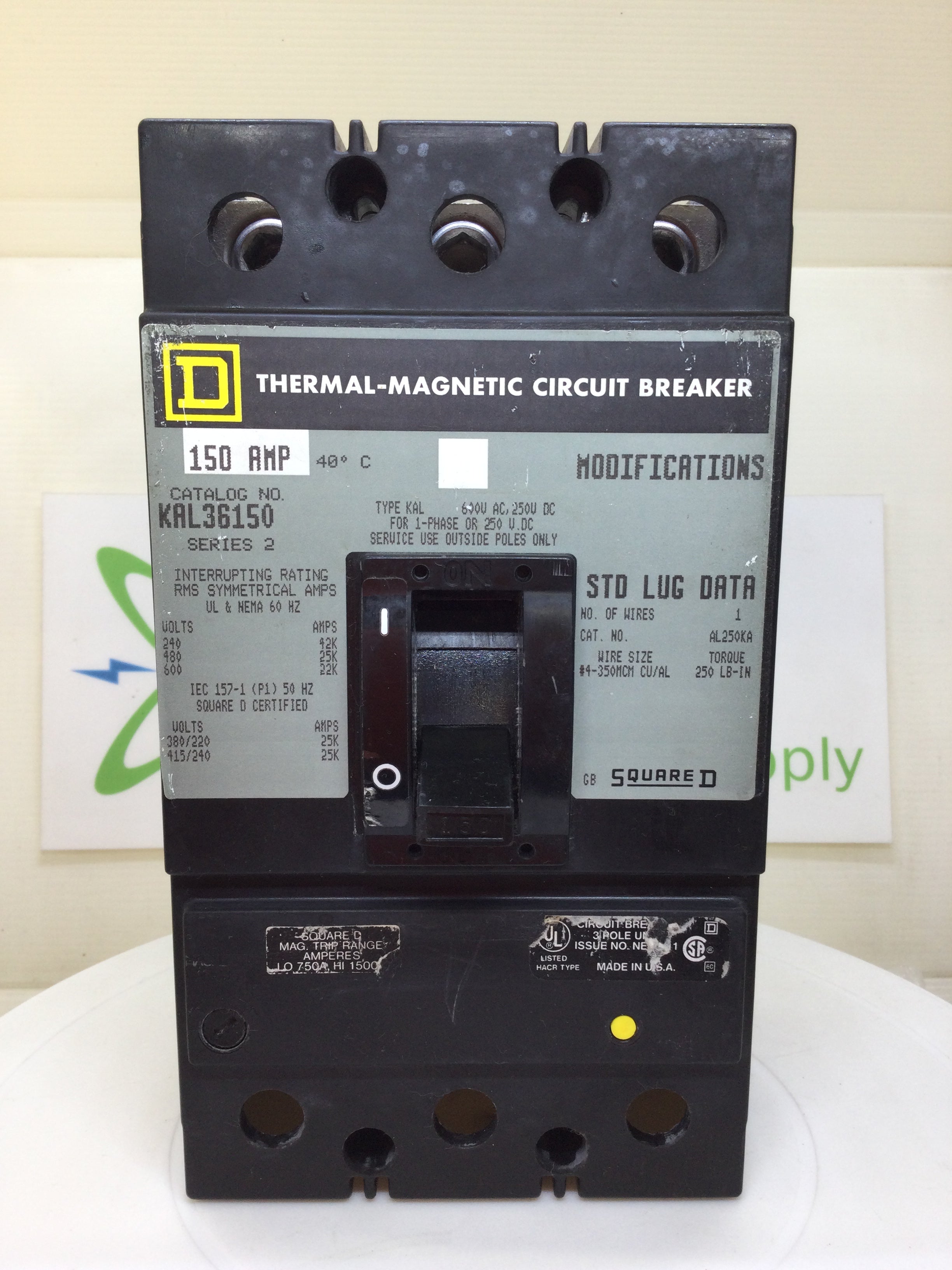 Square D KAL36150 150 Amp 3 Pole 600V Circuit Breaker - Picture 12 of 13