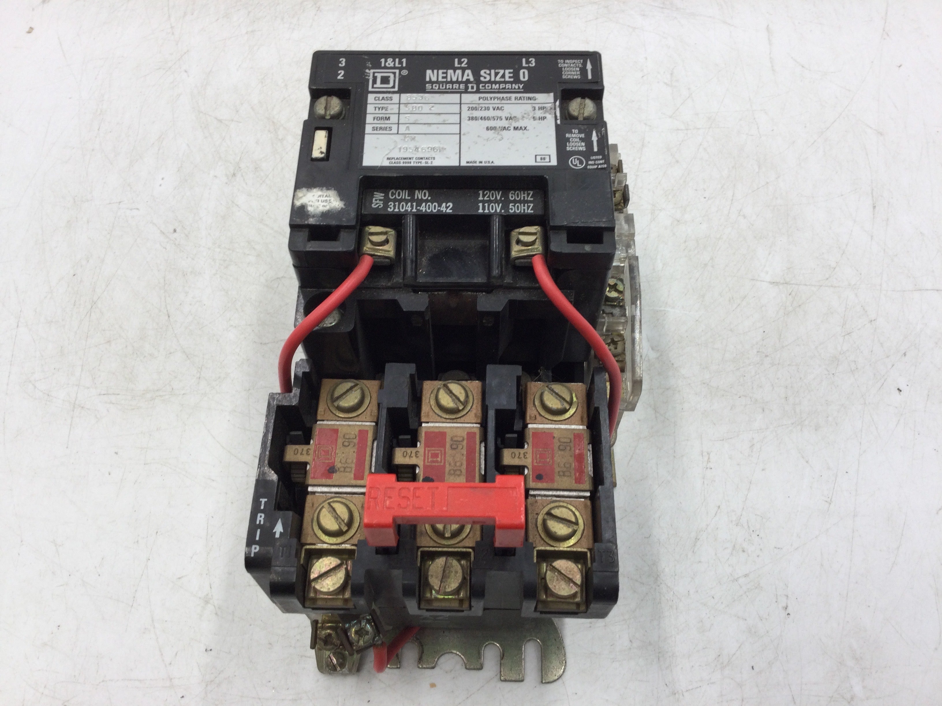 Square D 8536SBO2SA Motor Starter NEMA 600VAC Max. Size 0 - Picture 12 of 12