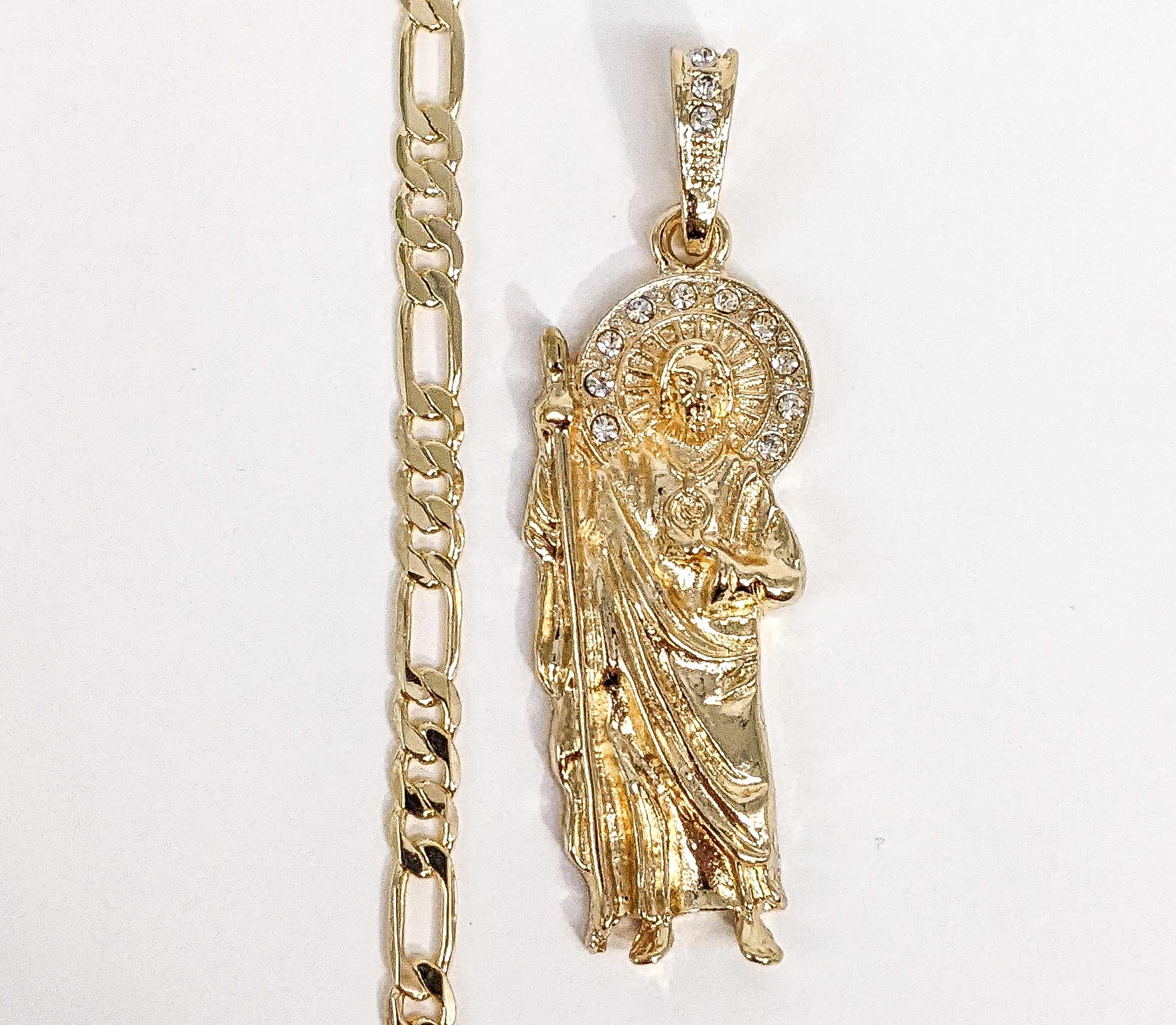 Gold Plated St Saint Jude Pendant Chain Necklace Oro San Judas Tadeo Dije Cadena - Picture 4 of 4