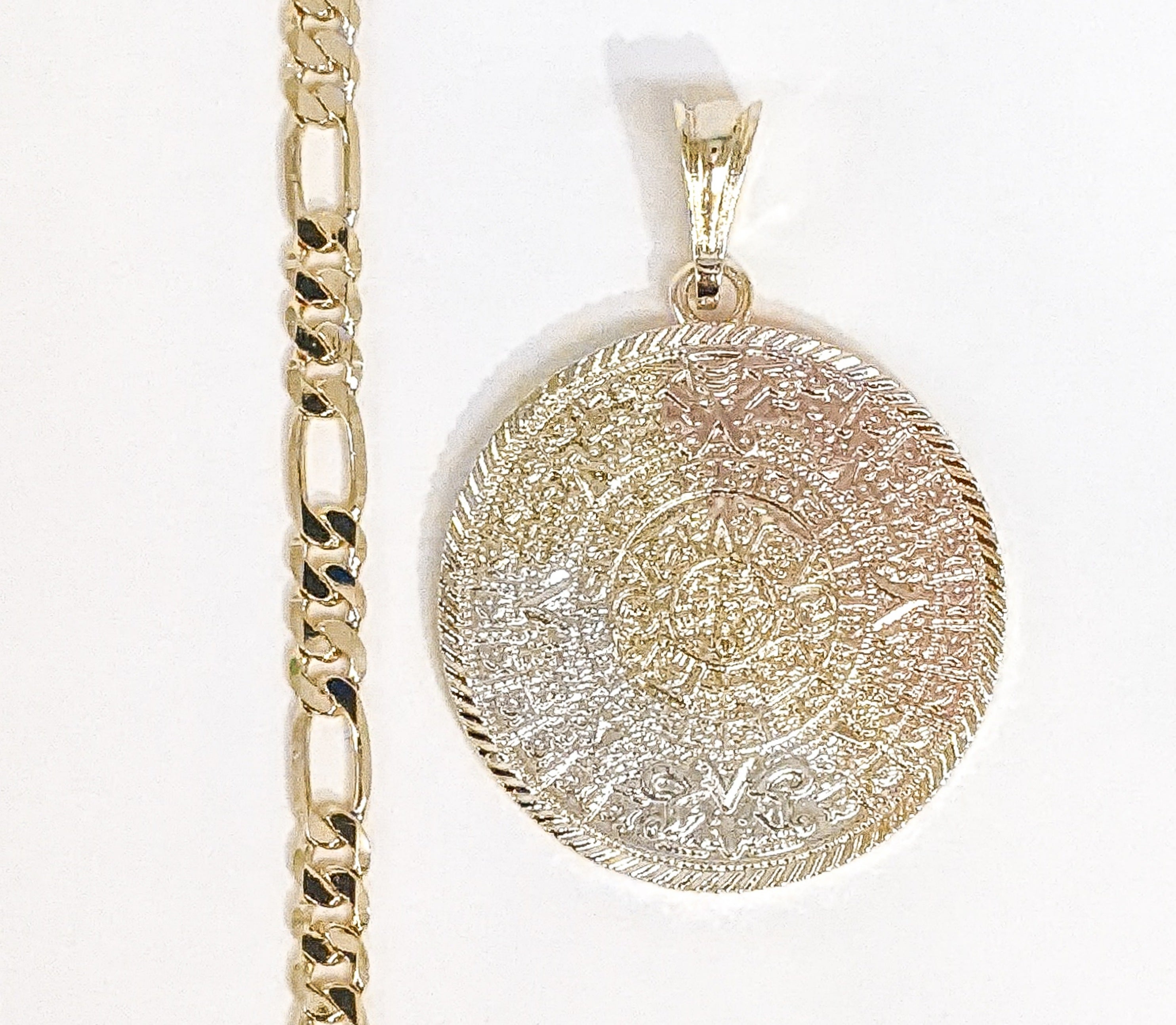 Calendario Maya Azteca Hombres Cadena Collar Colgante Chapado en Oro Calendario Azteca - Imagen 3 de 4