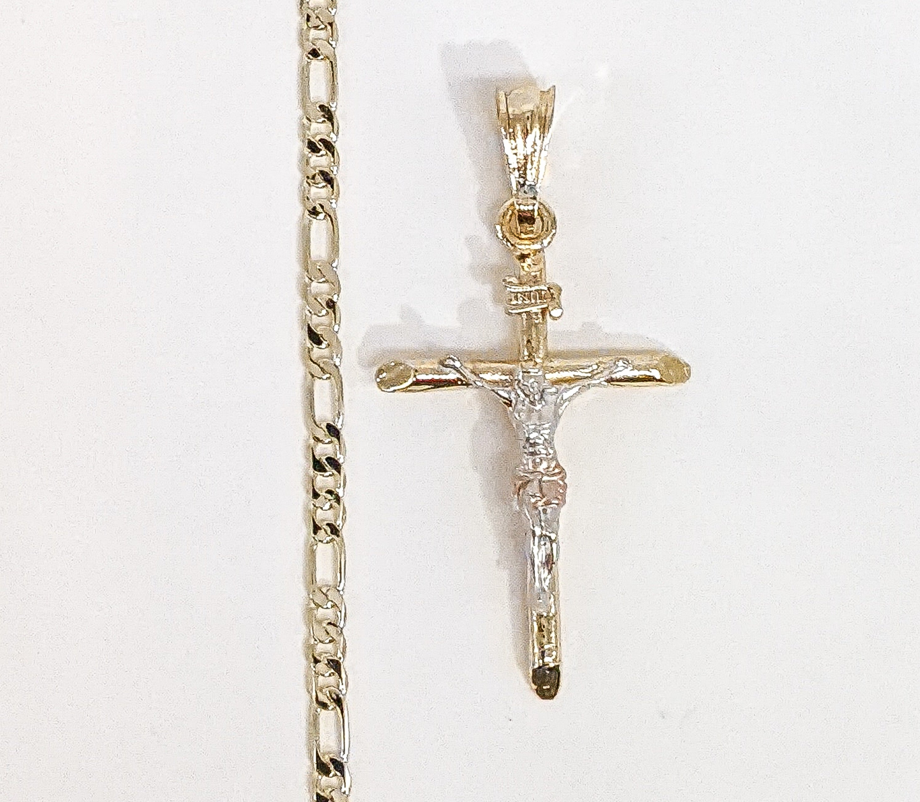 Collar de cadena colgante crucifijo crucifijo enchapado en oro de 3 mm para hombre y mujer Oro Cruz Cadena - Imagen 4 de 6