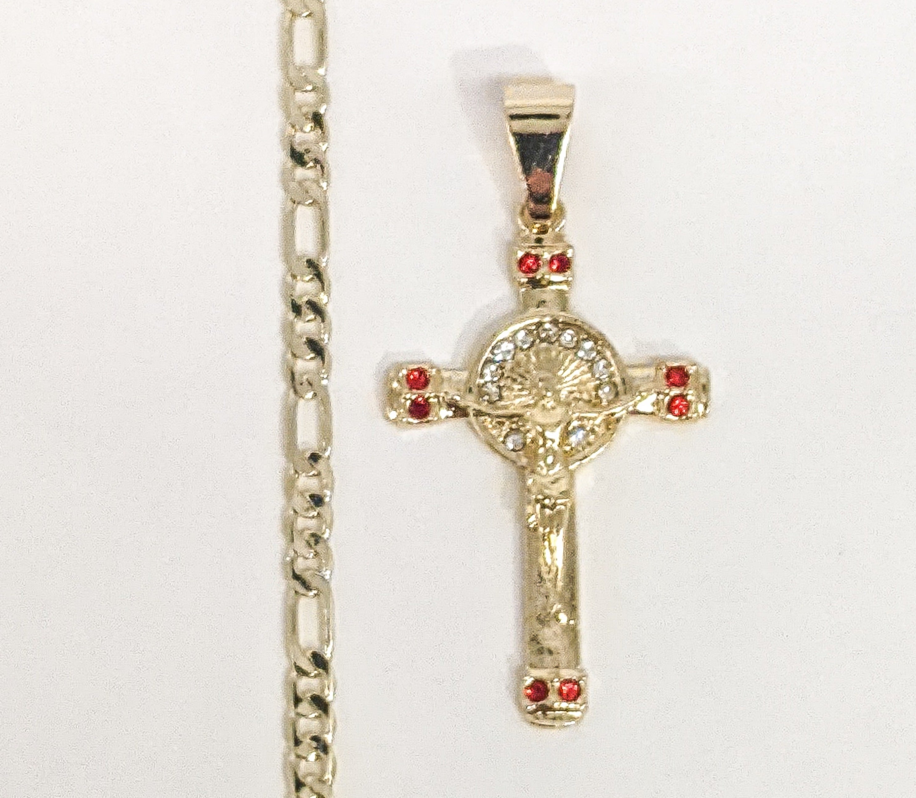 Gold Plated Cross Crucifix Pendant 3mm Chain Necklace Men Women Oro Cruz Cadena - Picture 6 of 6