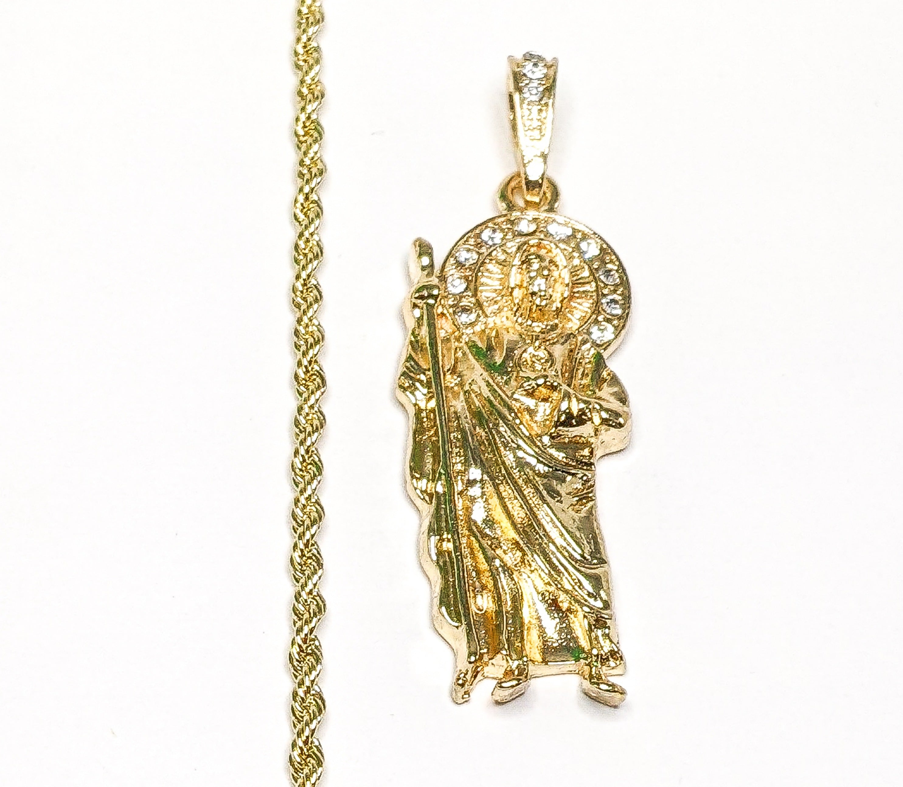 Gold Plated Saint Jude Pendant 3mm Chain Necklace Oro San Judas Dije Cadena Men - Picture 7 of 7