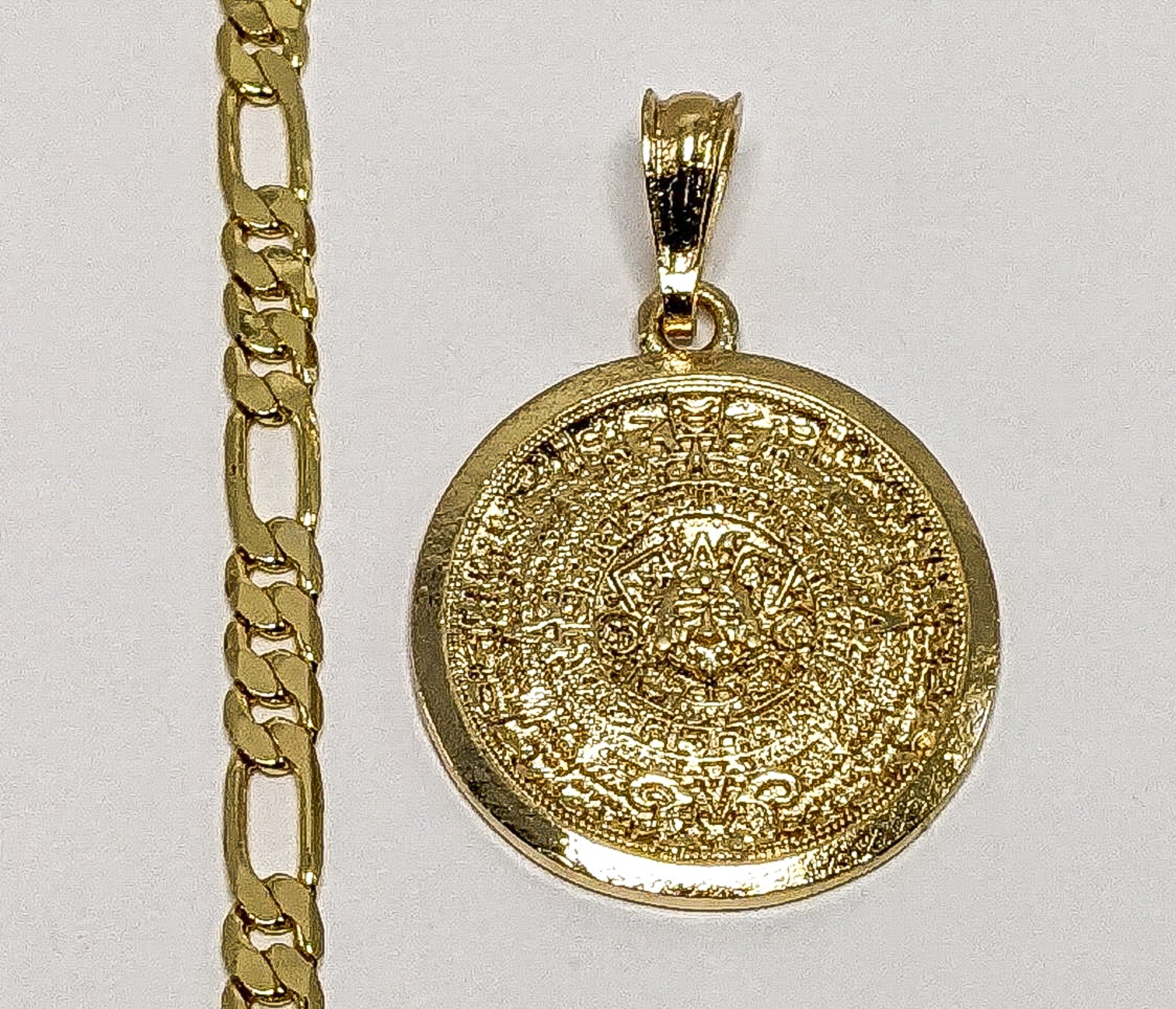Collar de cadena colgante enchapado en oro calendario azteca calendario azteca - Imagen 3 de 4