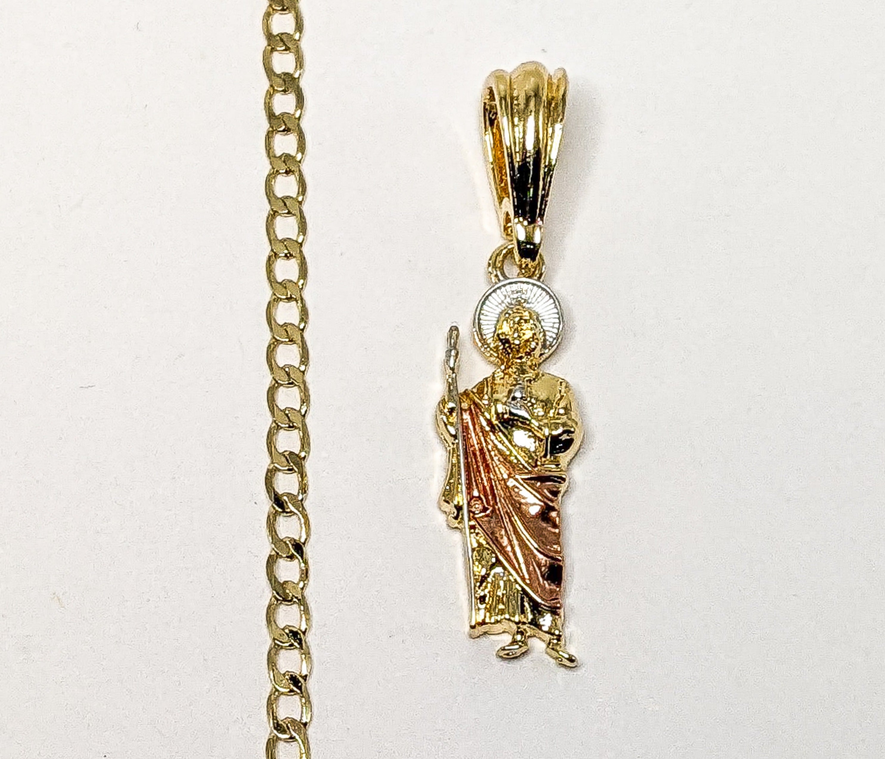 Gold Plated Dainty Saint Jude 3mm Chain Necklace Oro San Judas Tadeo Dije Cadena - Picture 4 of 6