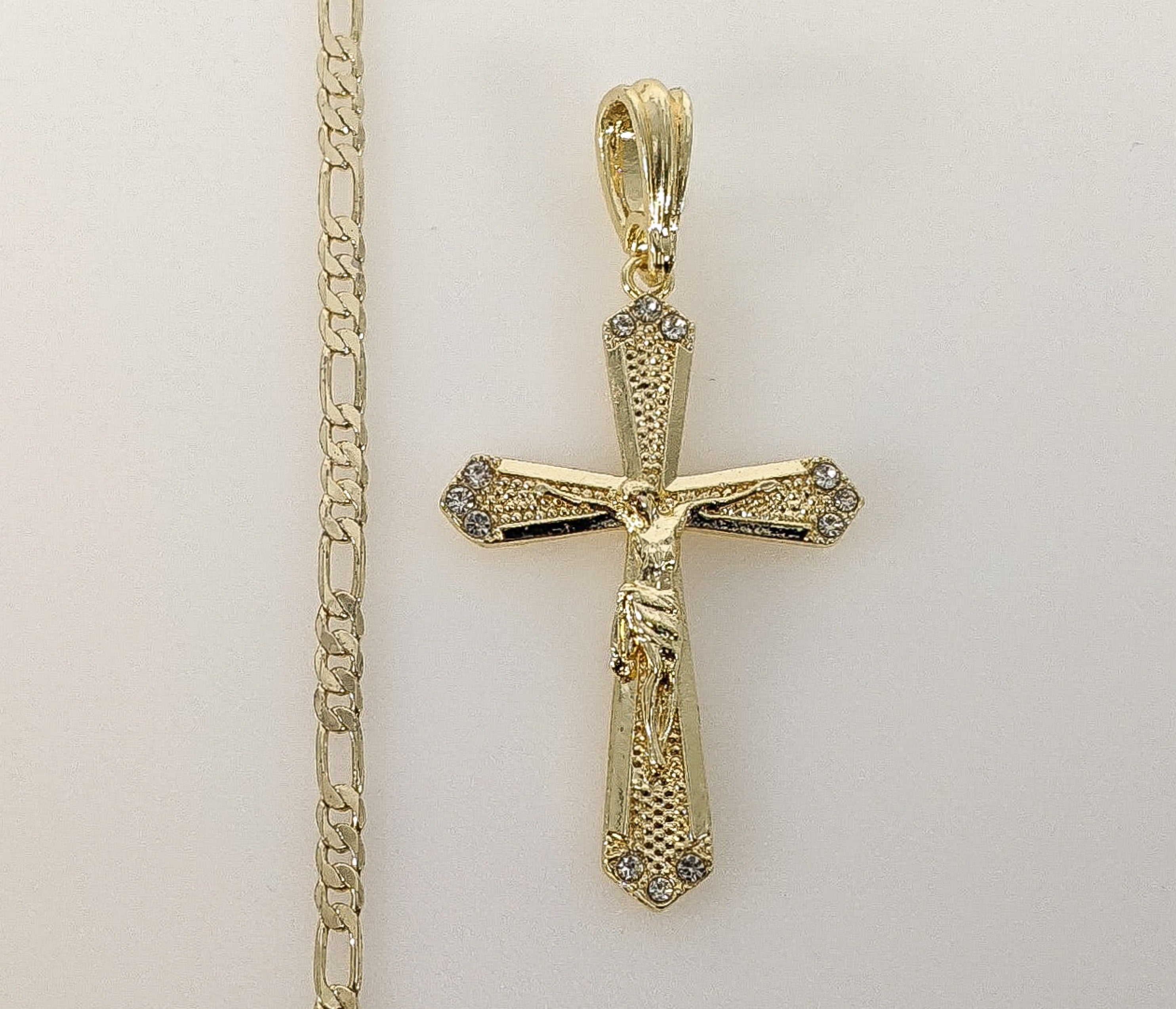 Collar de cadena colgante crucifijo crucifijo enchapado en oro de 3 mm para hombre y mujer Oro Cruz Cadena - Imagen 6 de 6