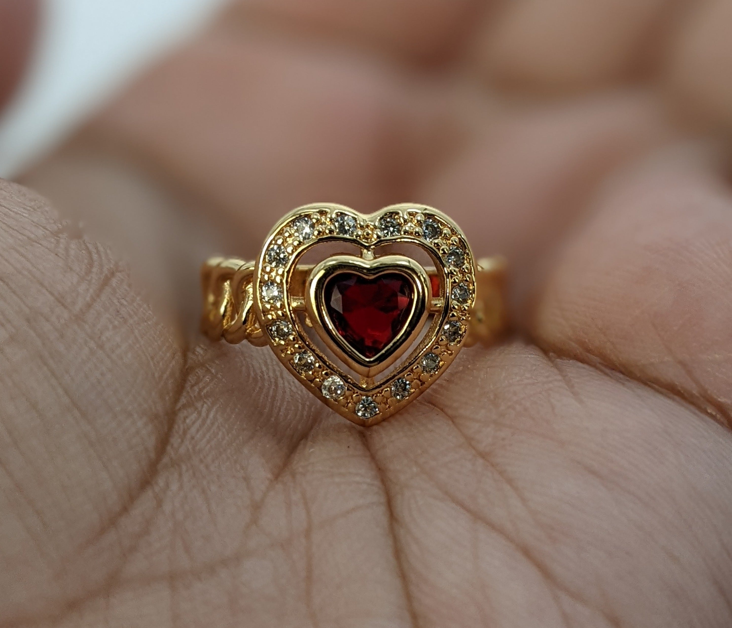 Gold Plated Heart Ring Gift Jewelry Mom Daughter Oro Corazon Anillo Mujer - Picture 6 of 6