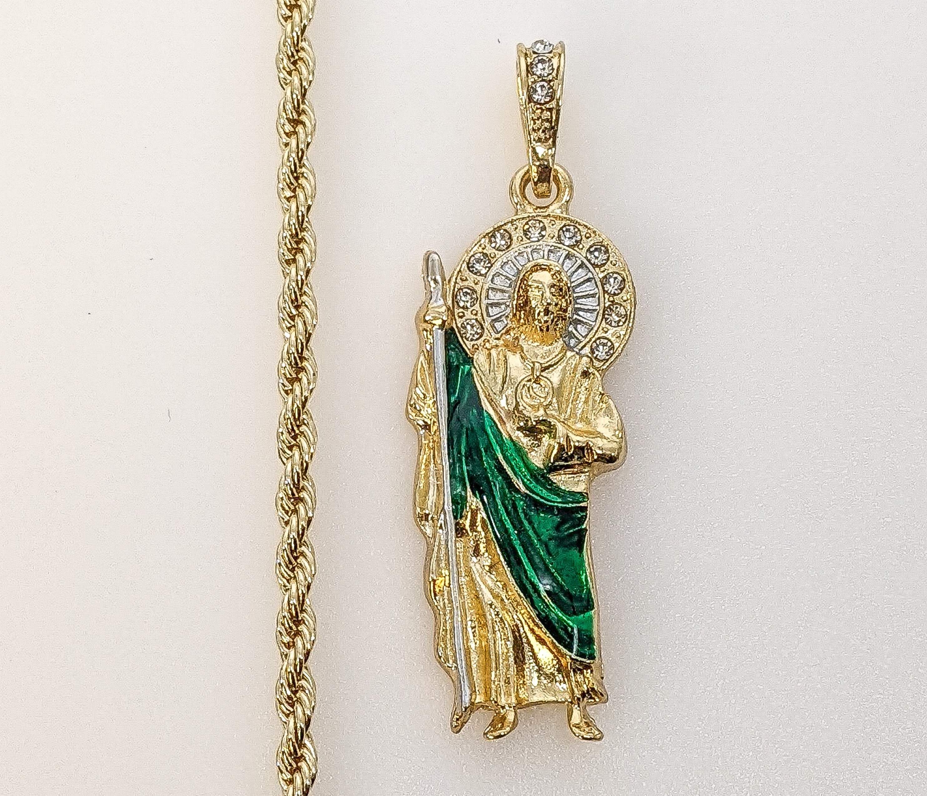 Ciondolo Placcato Oro San Giuda 4mm Catena Collana Oro San Giuda Dije Cadena Uomo - Foto 6 di 7
