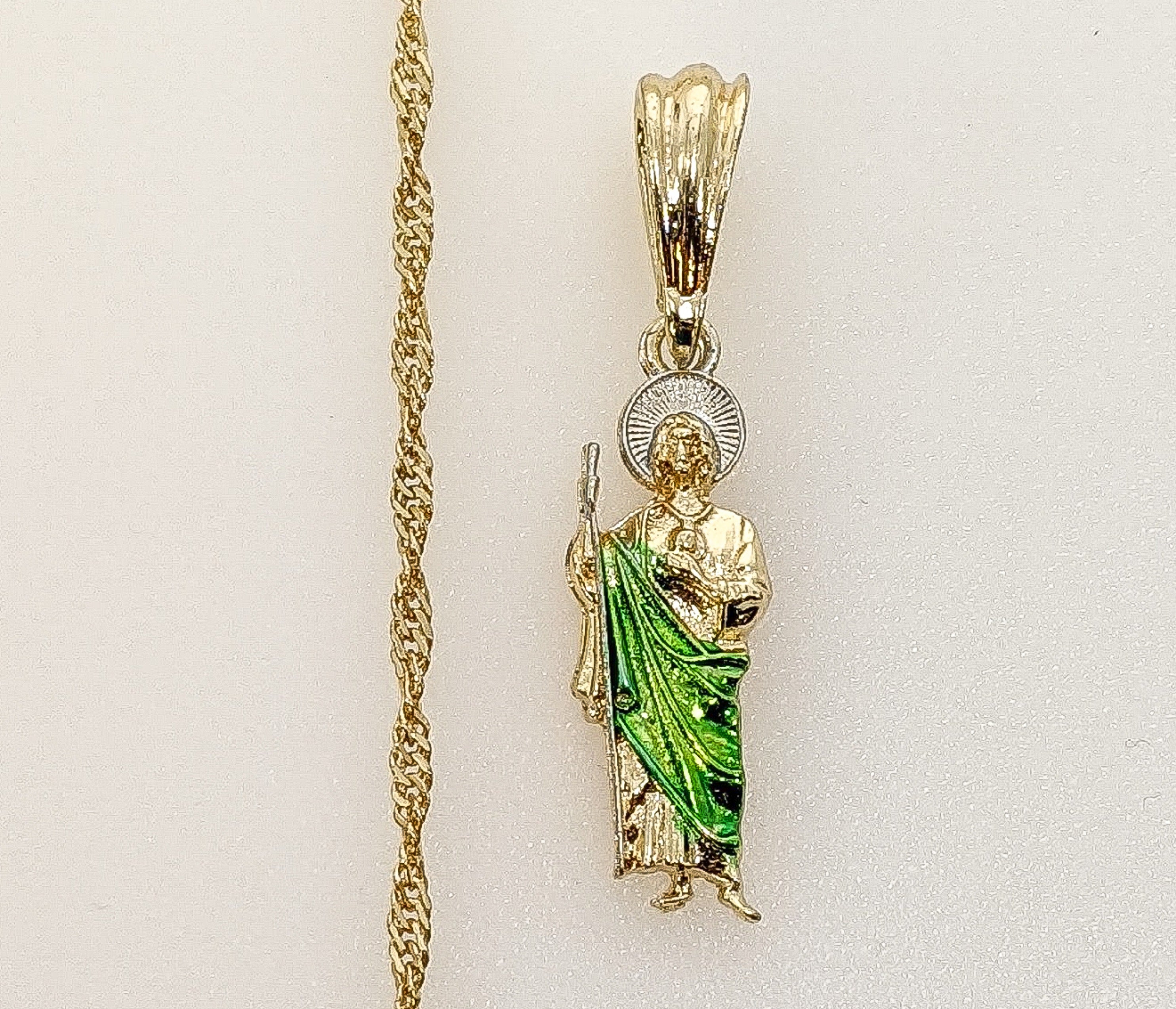 Vergoldete zierliche Saint Jude Anhänger Kette Oro Laminado San Judas Tadeo Cadena - Bild 3 von 6