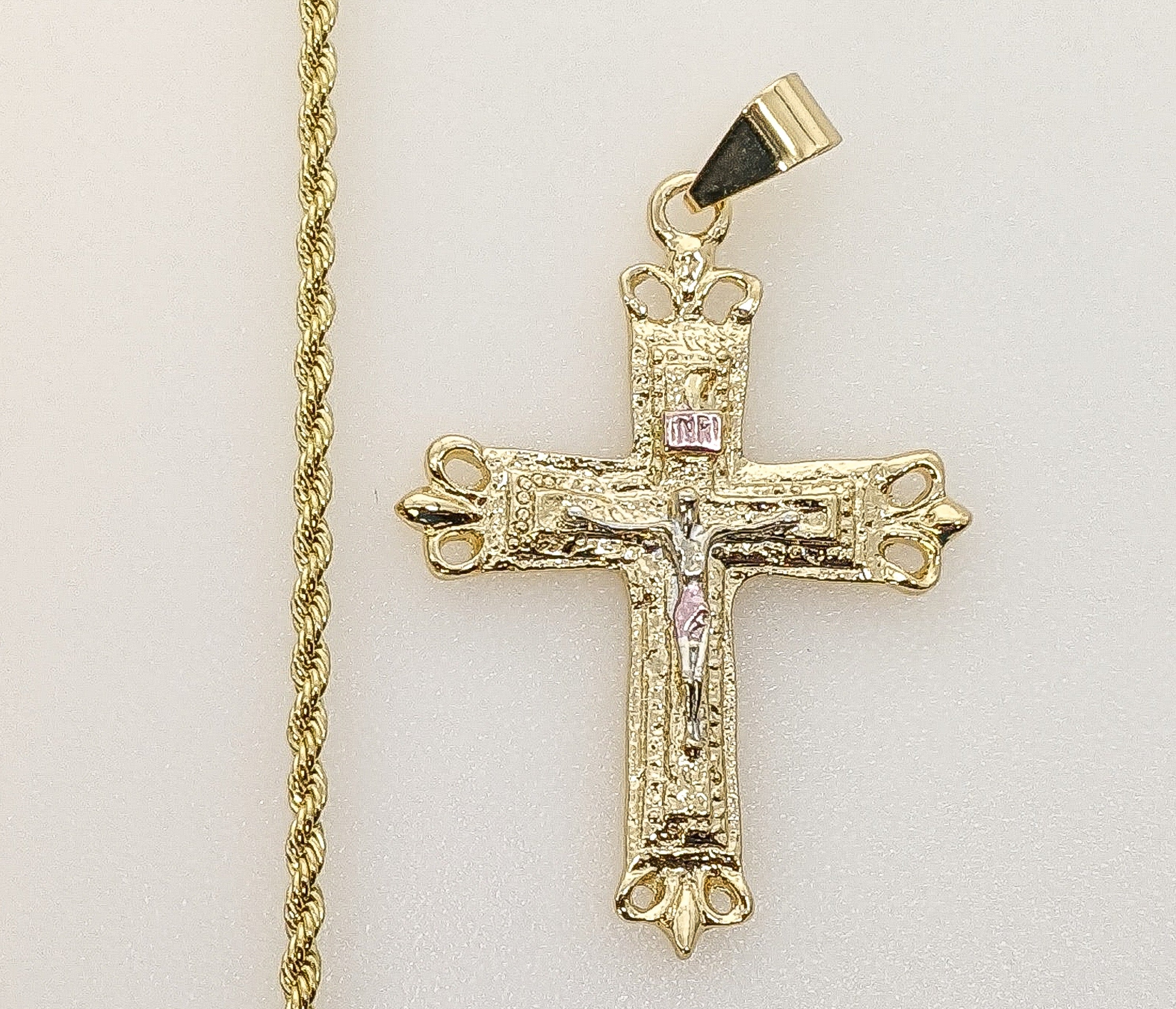 Gold Plated Cross Crucifix Pendant 2mm Chain Necklace Men Women Oro Cruz Cadena - Picture 7 of 7