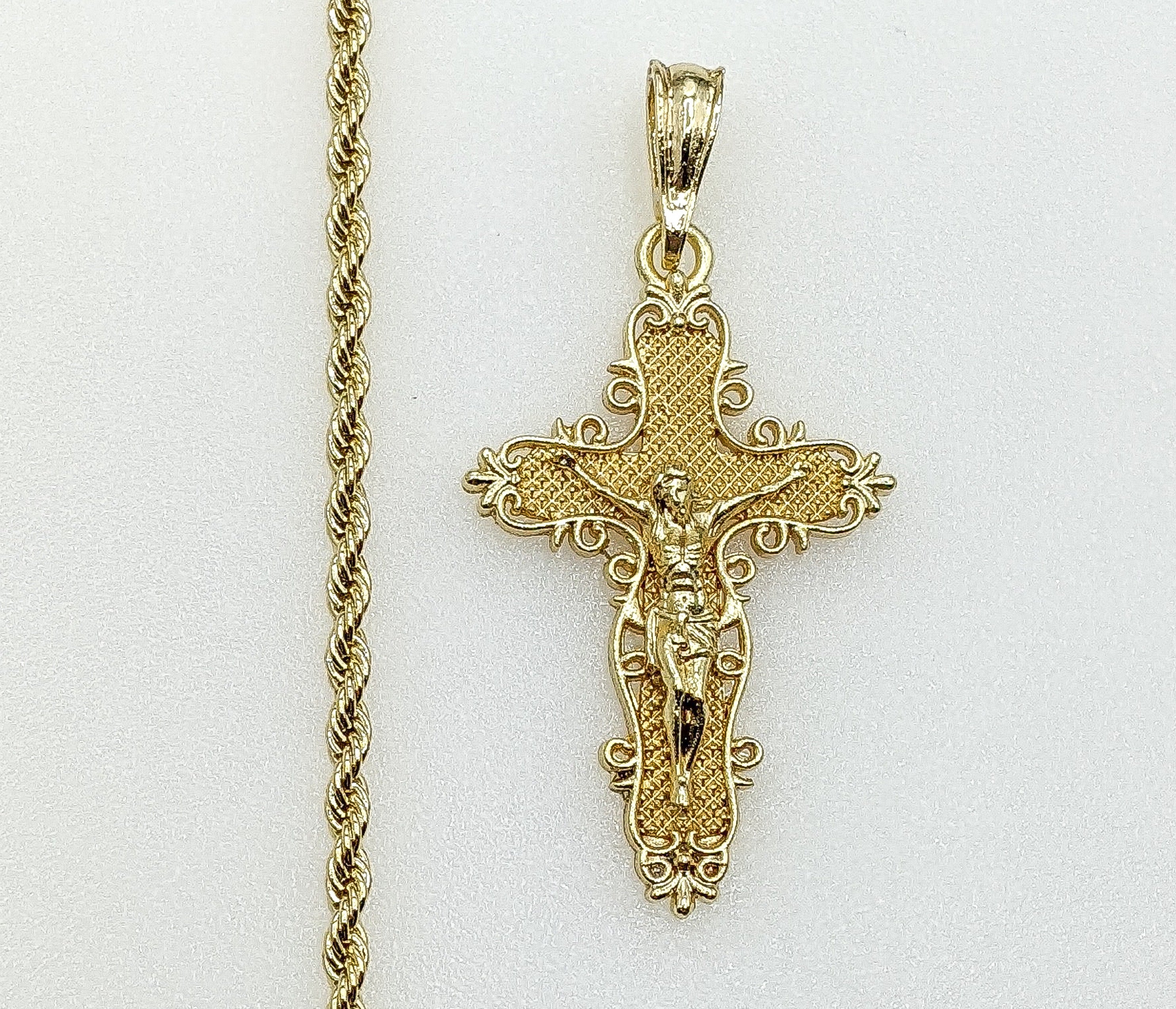 Collar de cadena colgante crucifijo crucifijo enchapado en oro de 3 mm para hombre y mujer Oro Cruz Cadena - Imagen 7 de 7