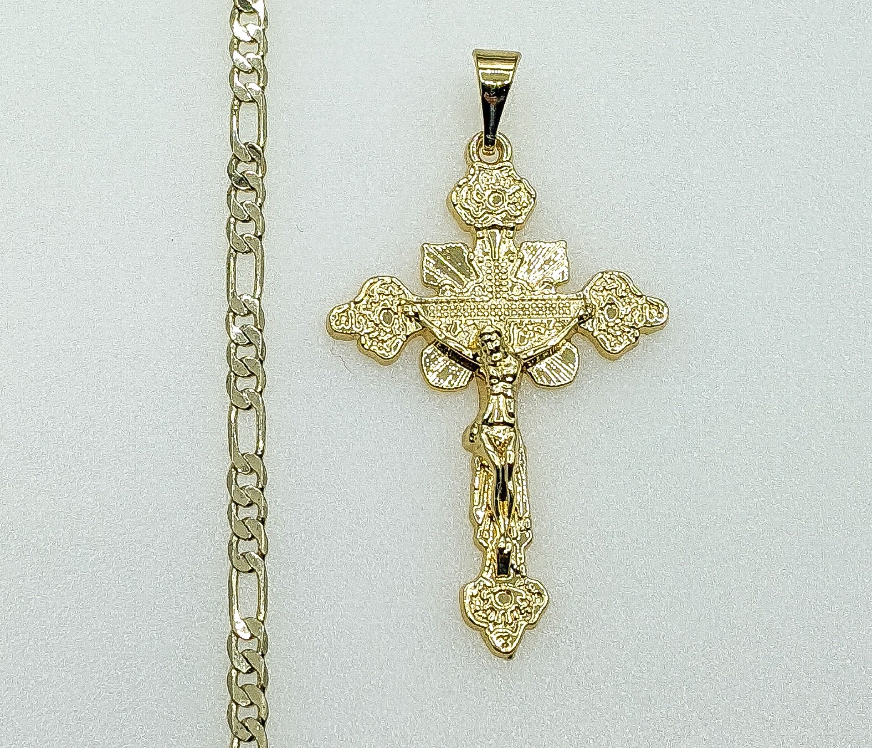 Gold Plated Cross Crucifix Pendant 3mm Chain Necklace Men Women Oro Cruz Cadena - Picture 6 of 6