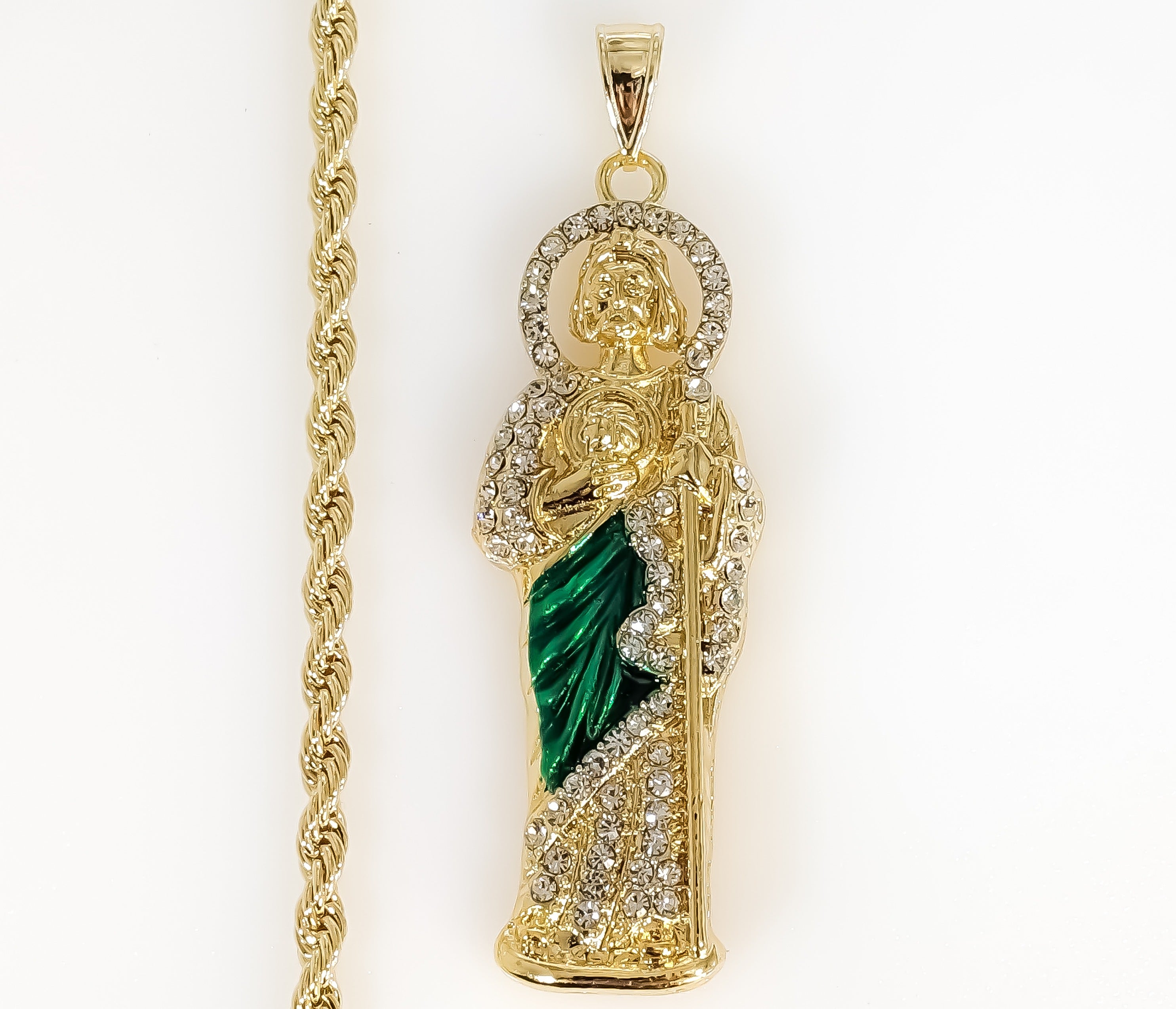 Gold Plated Saint Jude Pendant 4mm Chain Necklace Oro San Judas Dije Cadena Men - Picture 6 of 7